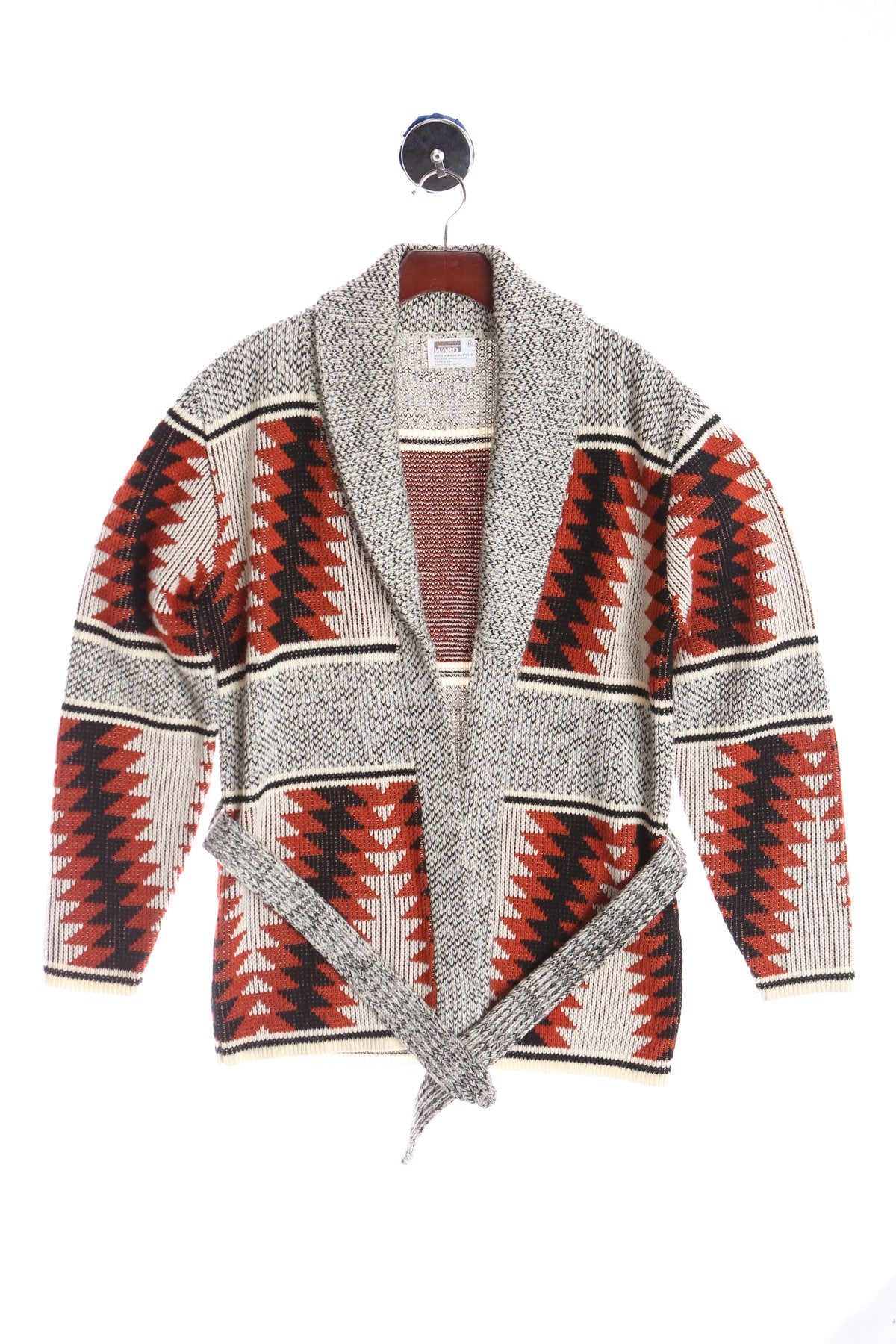 70's Unisex Open Sweater - Tribal Print - With Waist Belt
