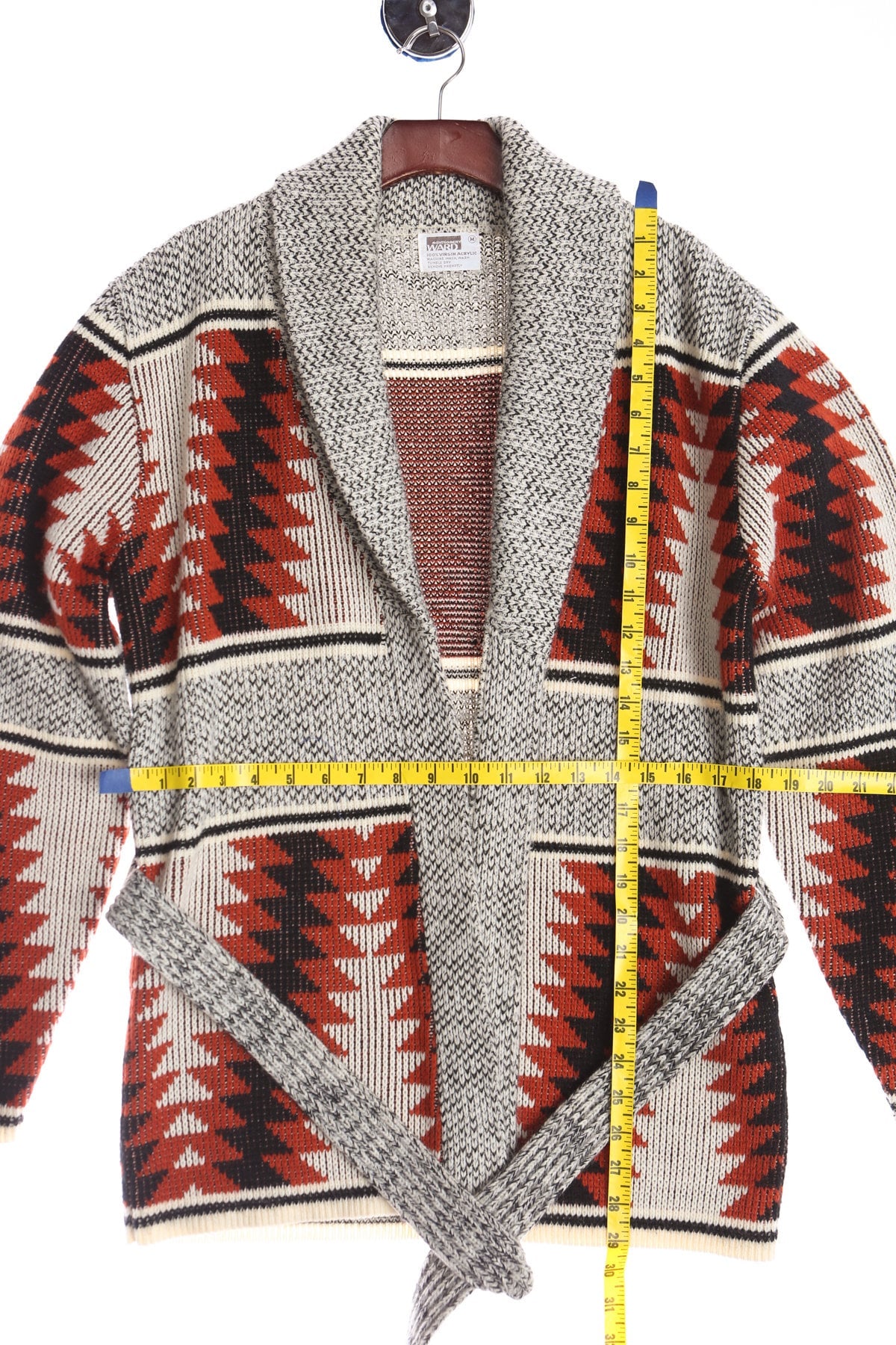 70's Unisex Open Sweater - Tribal Print - With Waist Belt