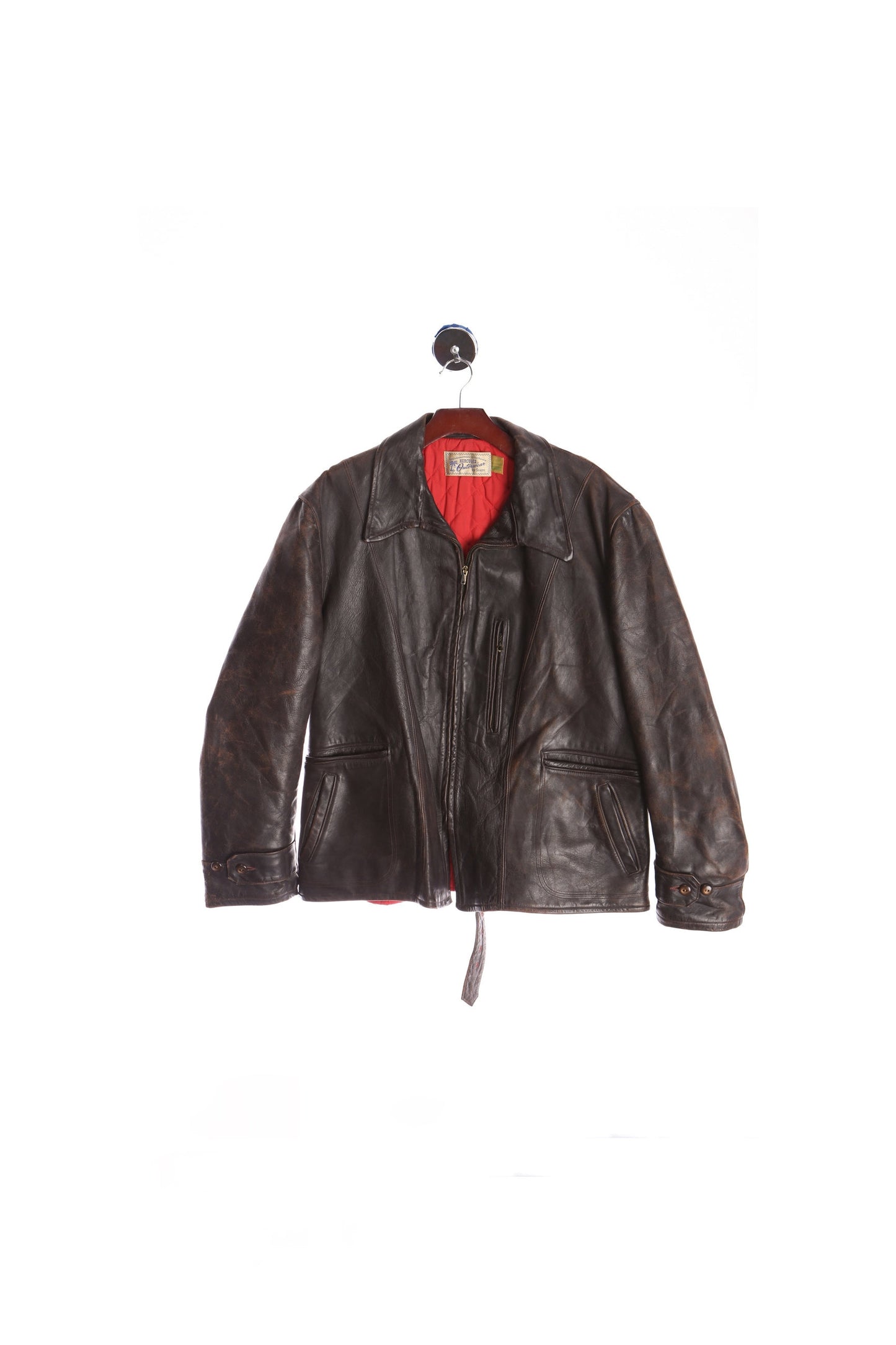 Hercules Vintage Brown Leather Coat With Waist Belt - Era ( 40's - 50's )