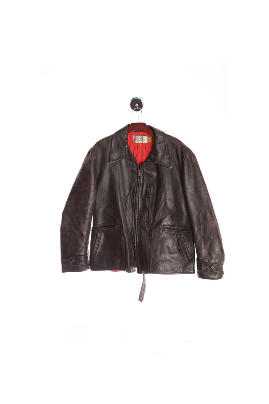 Hercules Vintage Brown Leather Coat With Waist Belt - Era ( 40's - 50's )