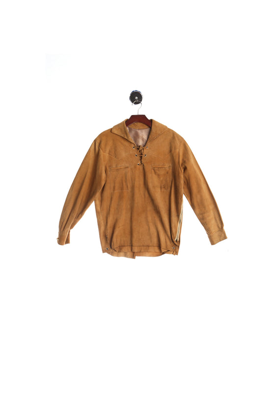 Vintage Men Boho Tan Suede Shirt With Side Zipper Closure