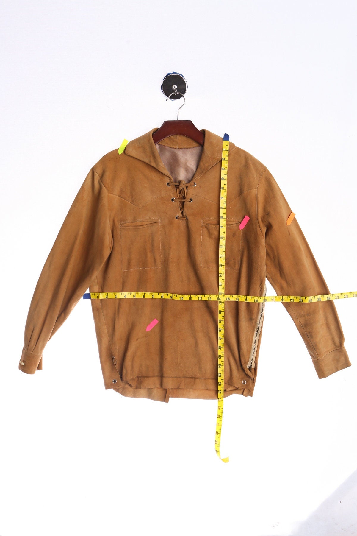 Vintage Men Boho Tan Suede Shirt With Side Zipper Closure