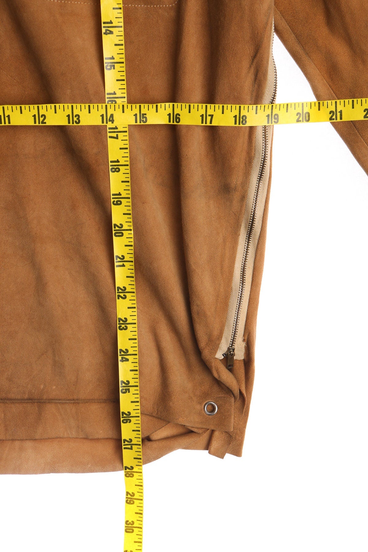 Vintage Men Boho Tan Suede Shirt With Side Zipper Closure