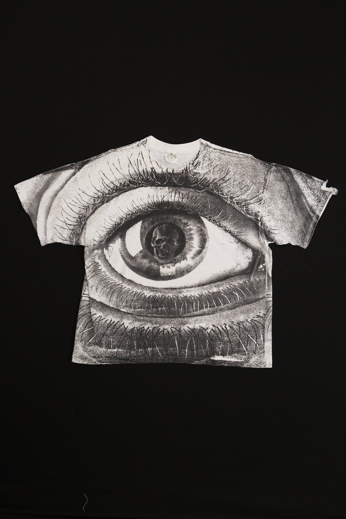 Vintage Graphic Death Eye White Shirt - Pencil Drawing Print