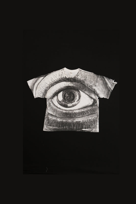 Vintage Graphic Death Eye White Shirt - Pencil Drawing Print