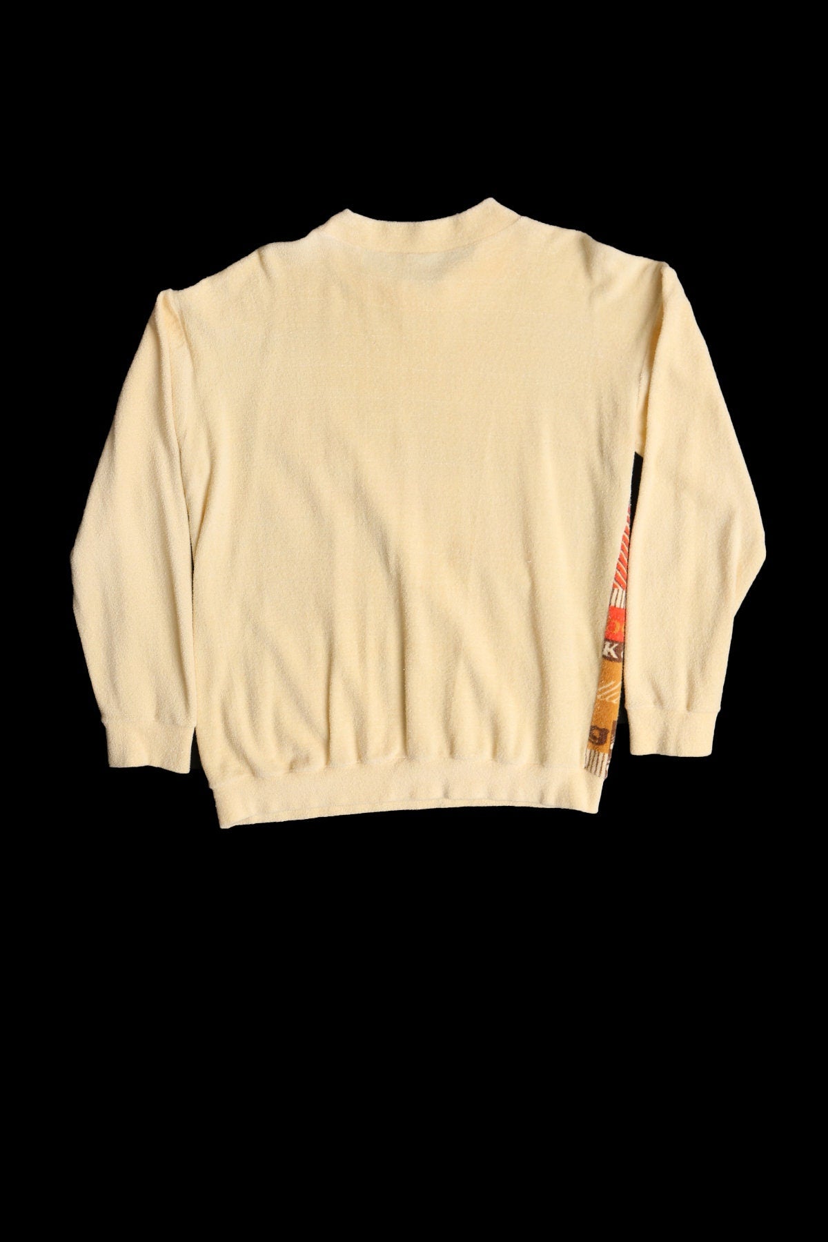 70's Men Beige Velour Graphic Long Sleeve Shirt - White Horse Haig Print