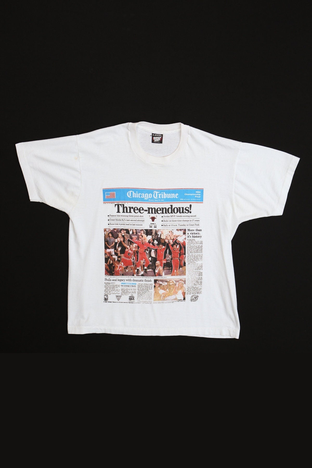 Chicago Tribune NBA Championship Final Basketball White Graphic T-shirt