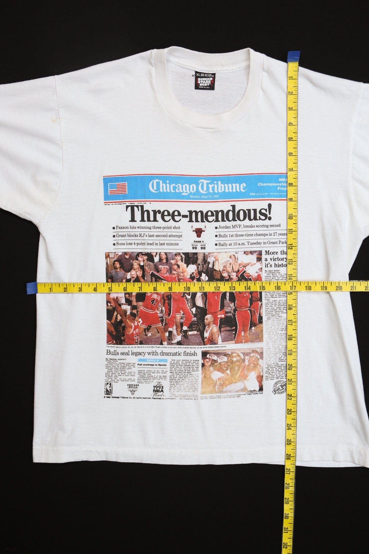 Chicago Tribune NBA Championship Final Basketball White Graphic T-shirt