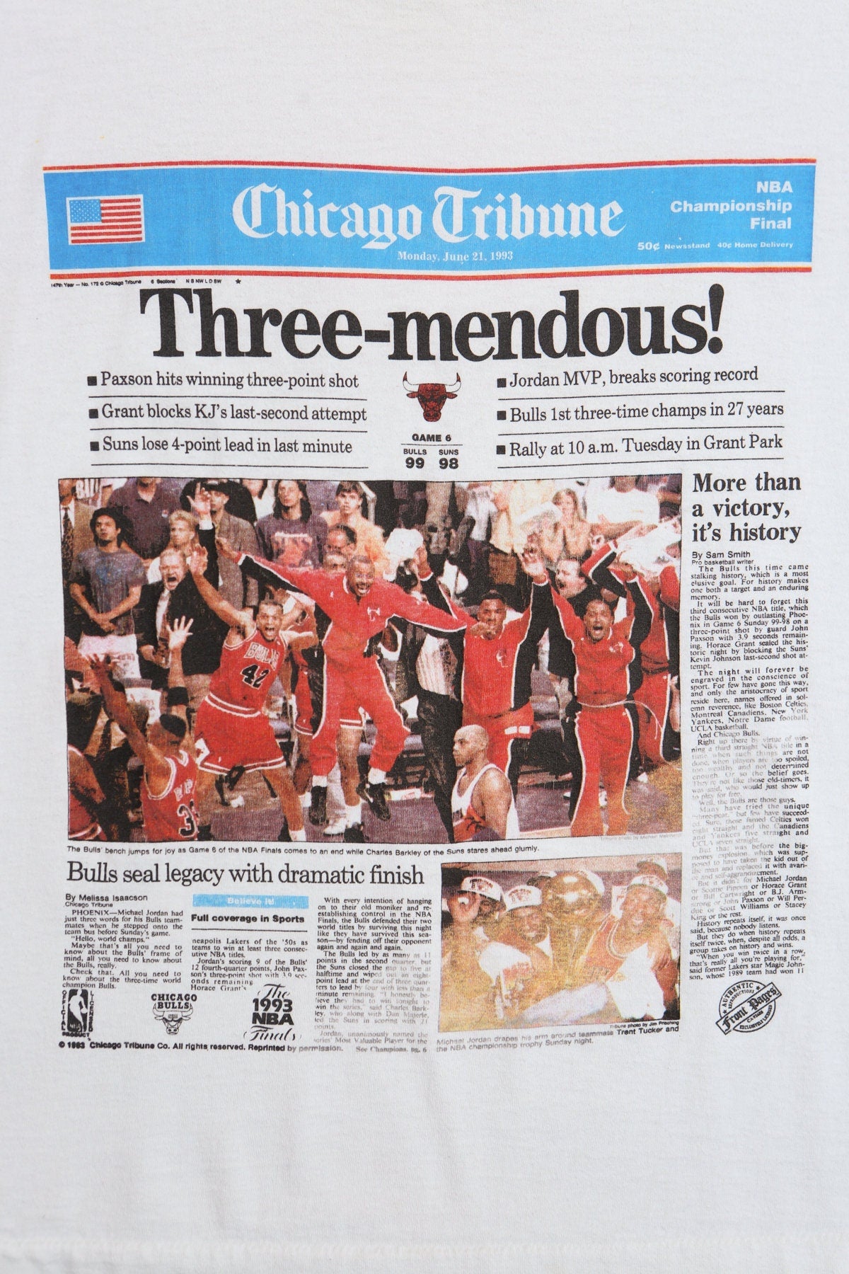 Chicago Tribune NBA Championship Final Basketball White Graphic T-shirt