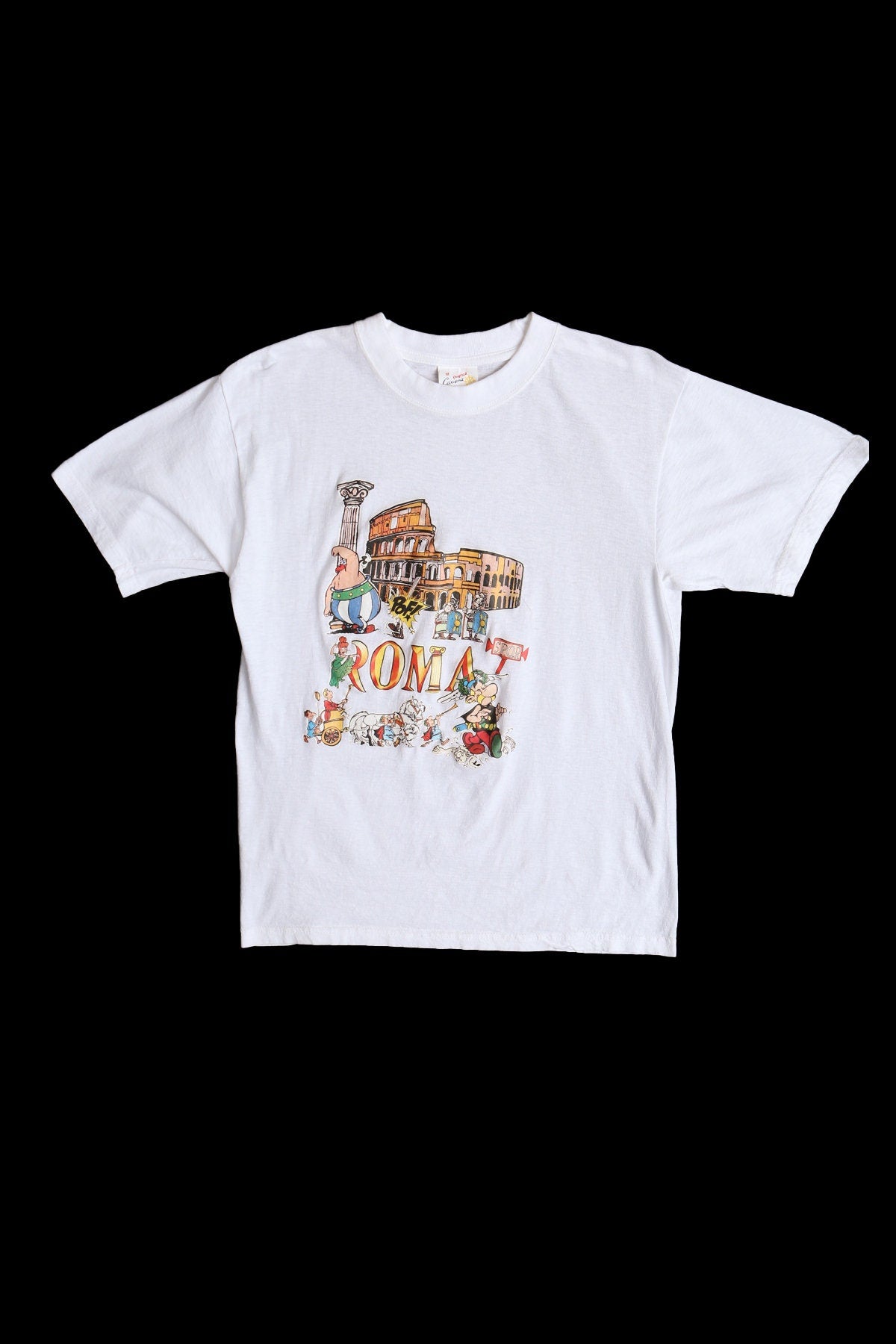 ROMA Iron Print White Vintage T-shirt - Onix and Asterix Vikings Cartoons