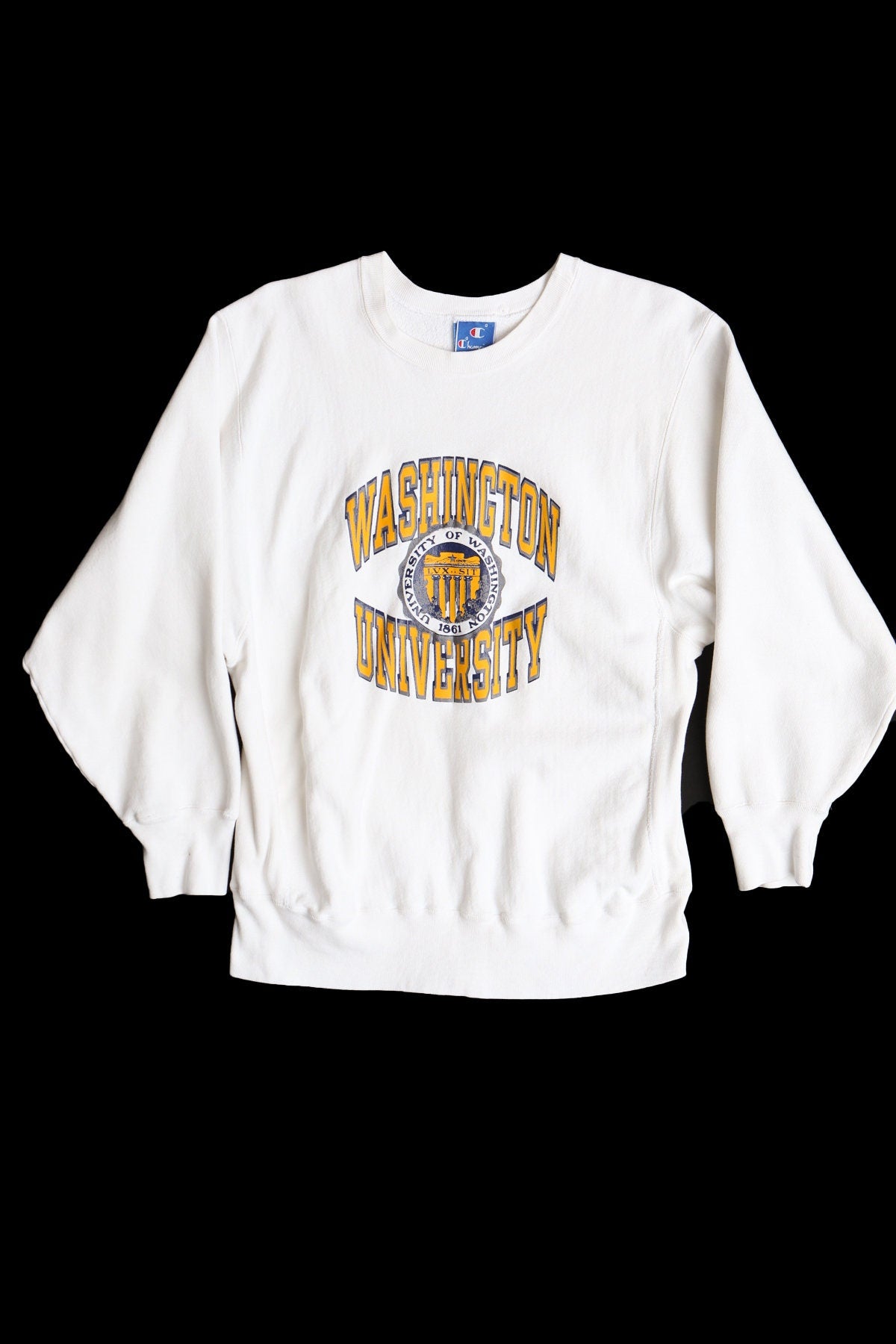 Vintage White Champion Sweatshirt With Washington University Print