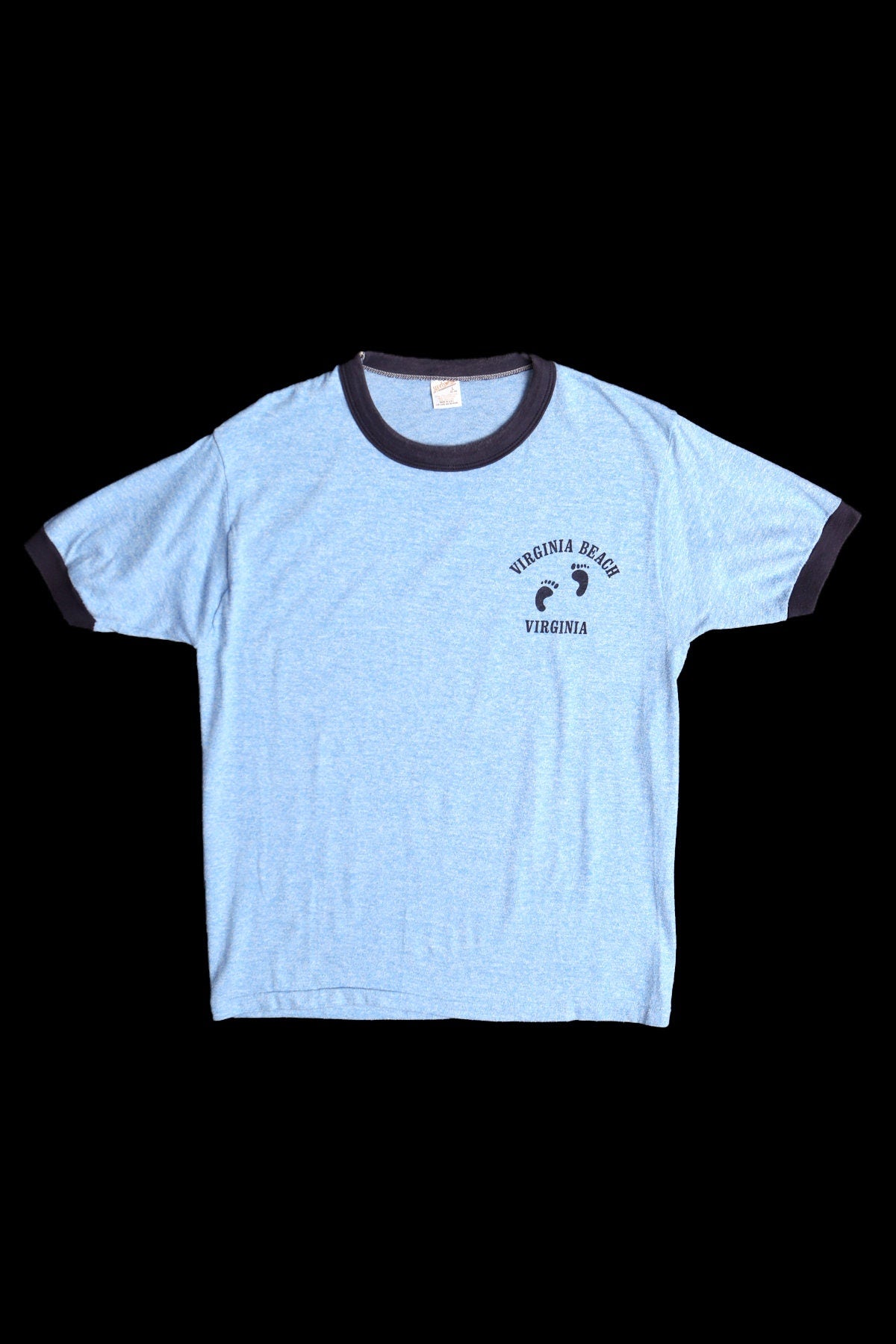 Vintage Blue Graphic T-shirt - Virginia Beach Feet Front Small Print