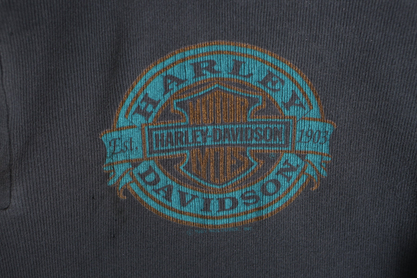 Vintage Black Biker Thermal Shirt - Fullerton Harley Davidson Dealer