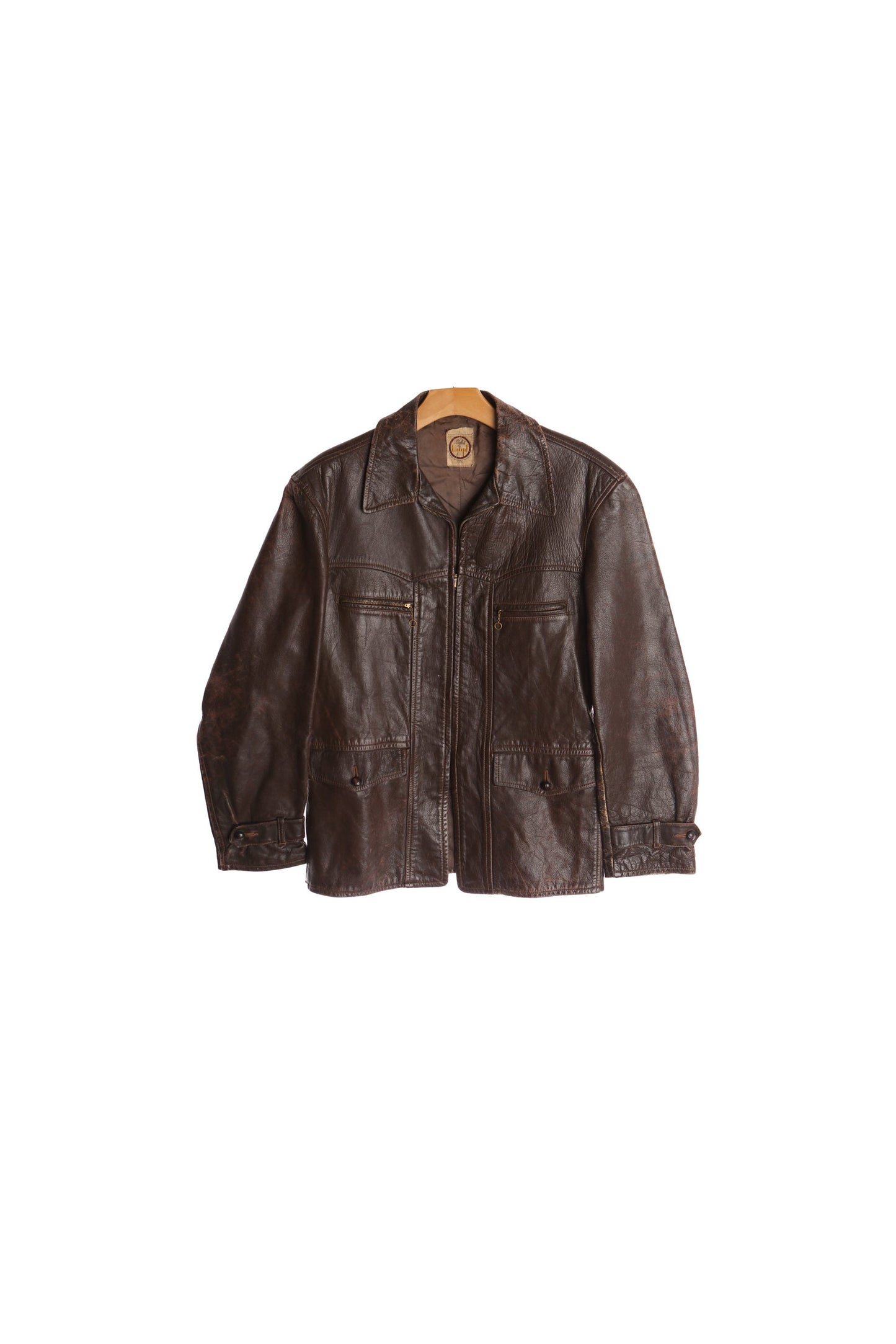 Vintage Men Brown Leather Jacket - Styled By Knopf - Era ( 40's 50 )