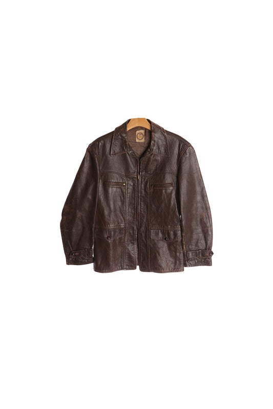 Vintage Men Brown Leather Jacket - Styled By Knopf - Era ( 40's 50 )