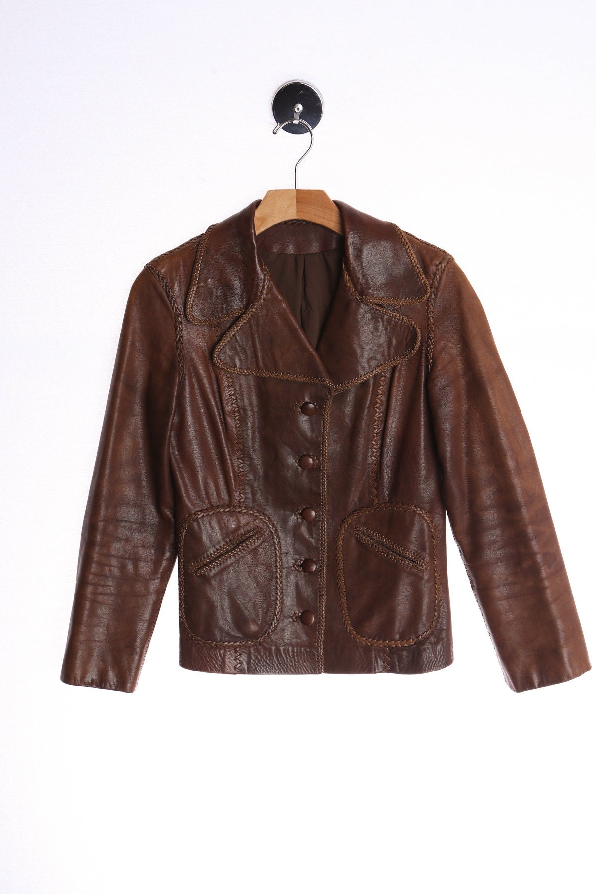 70's Brown Hand Made Leather Jacket