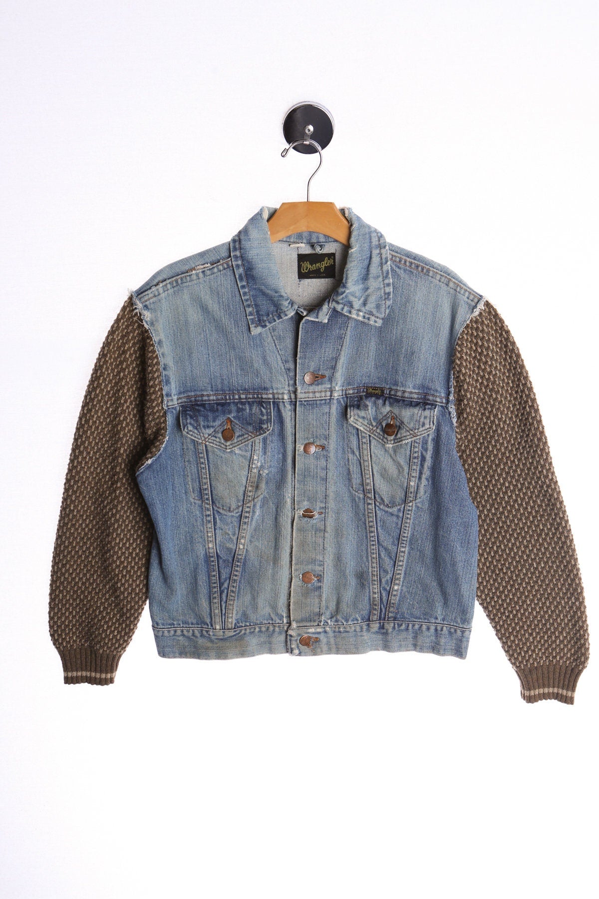 Vintage Wrangler Denim Jacket With Sweater Brown Sleeves