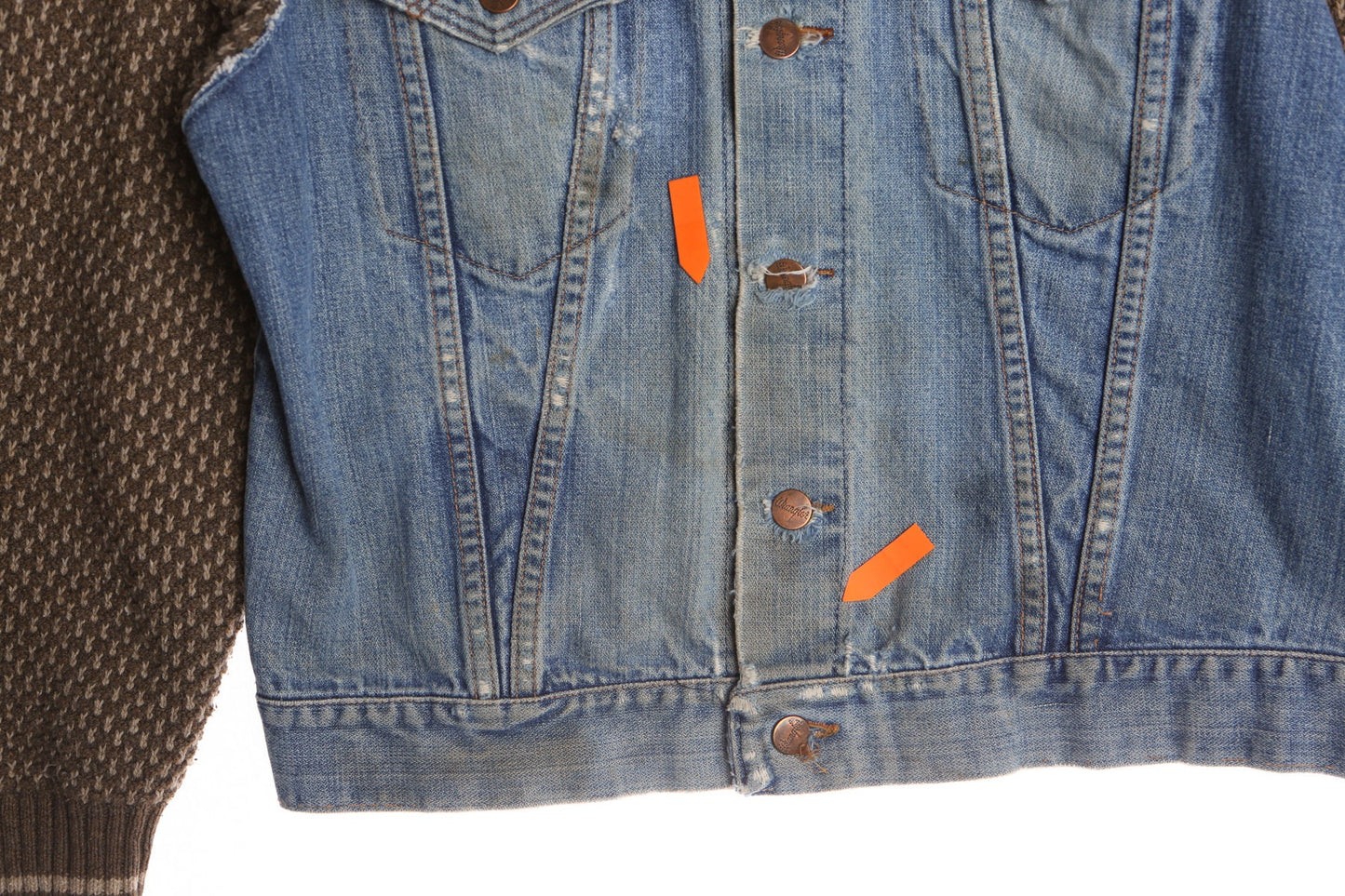 Vintage Wrangler Denim Jacket With Sweater Brown Sleeves