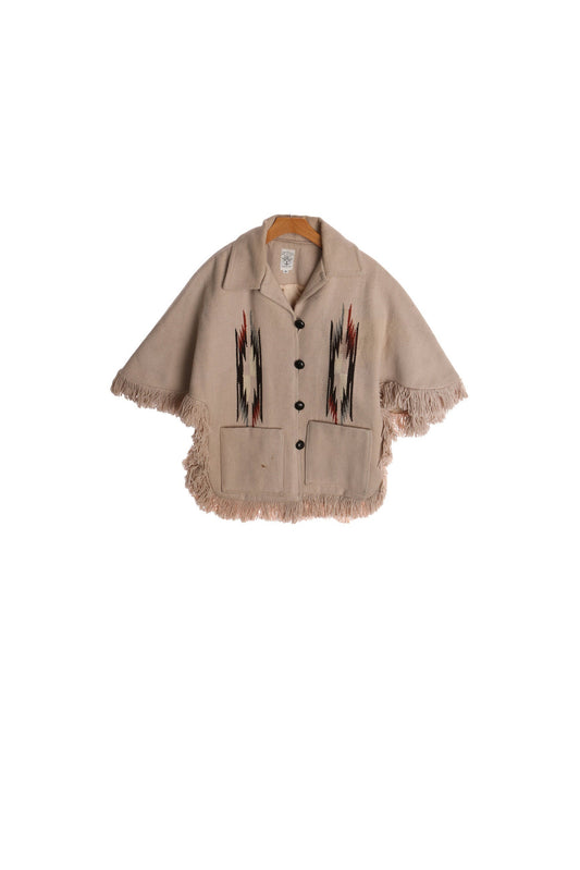 Vintage Women Ortega's Chimayo Beige Tribal Poncho