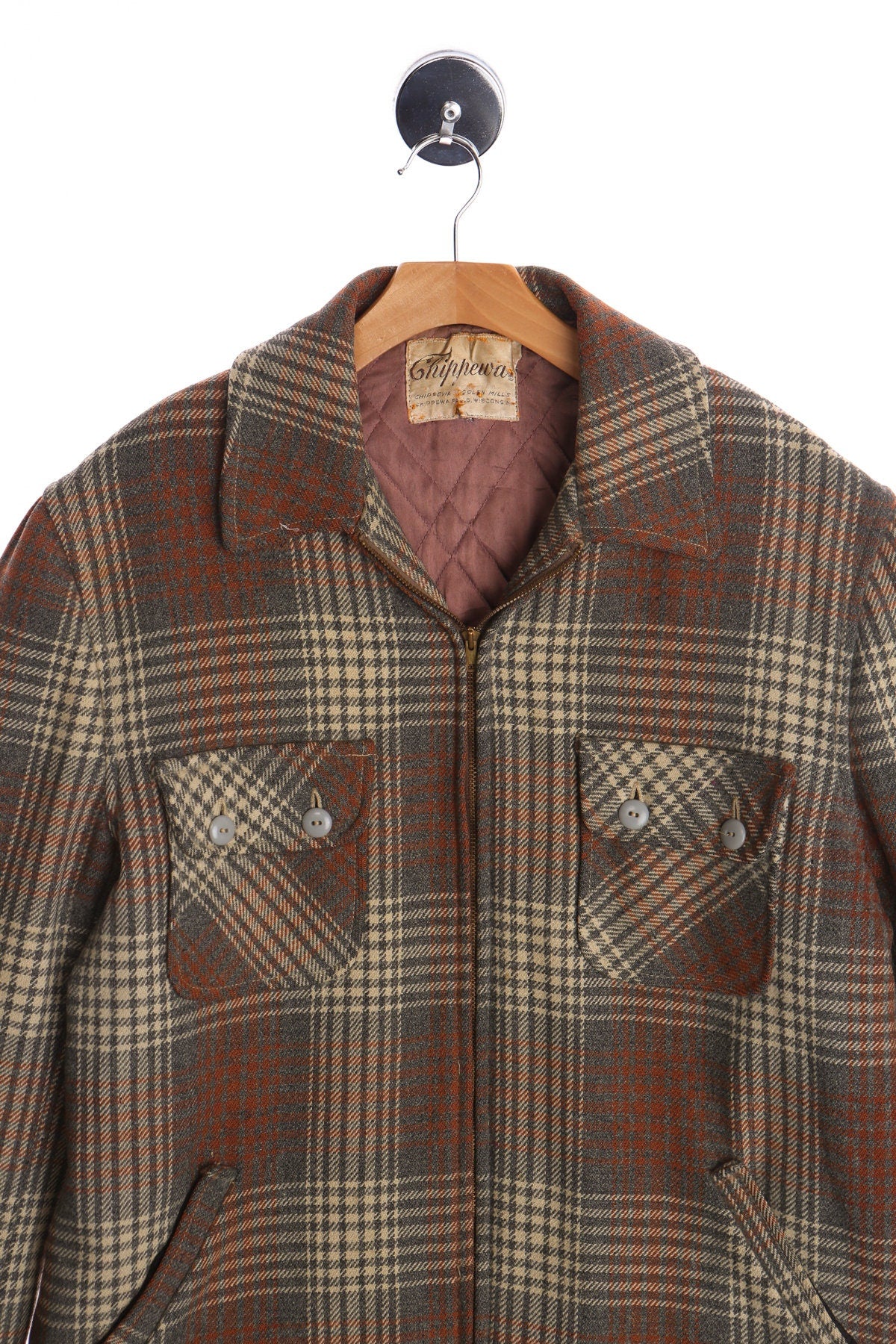 Vintage Men Chippewa Wool Plaid Zipper Jacket - ( 40's - 50's )