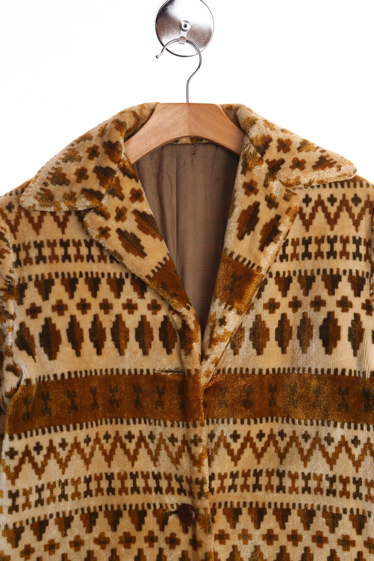 70's Women Beige Tribal Print Tapestry Coat