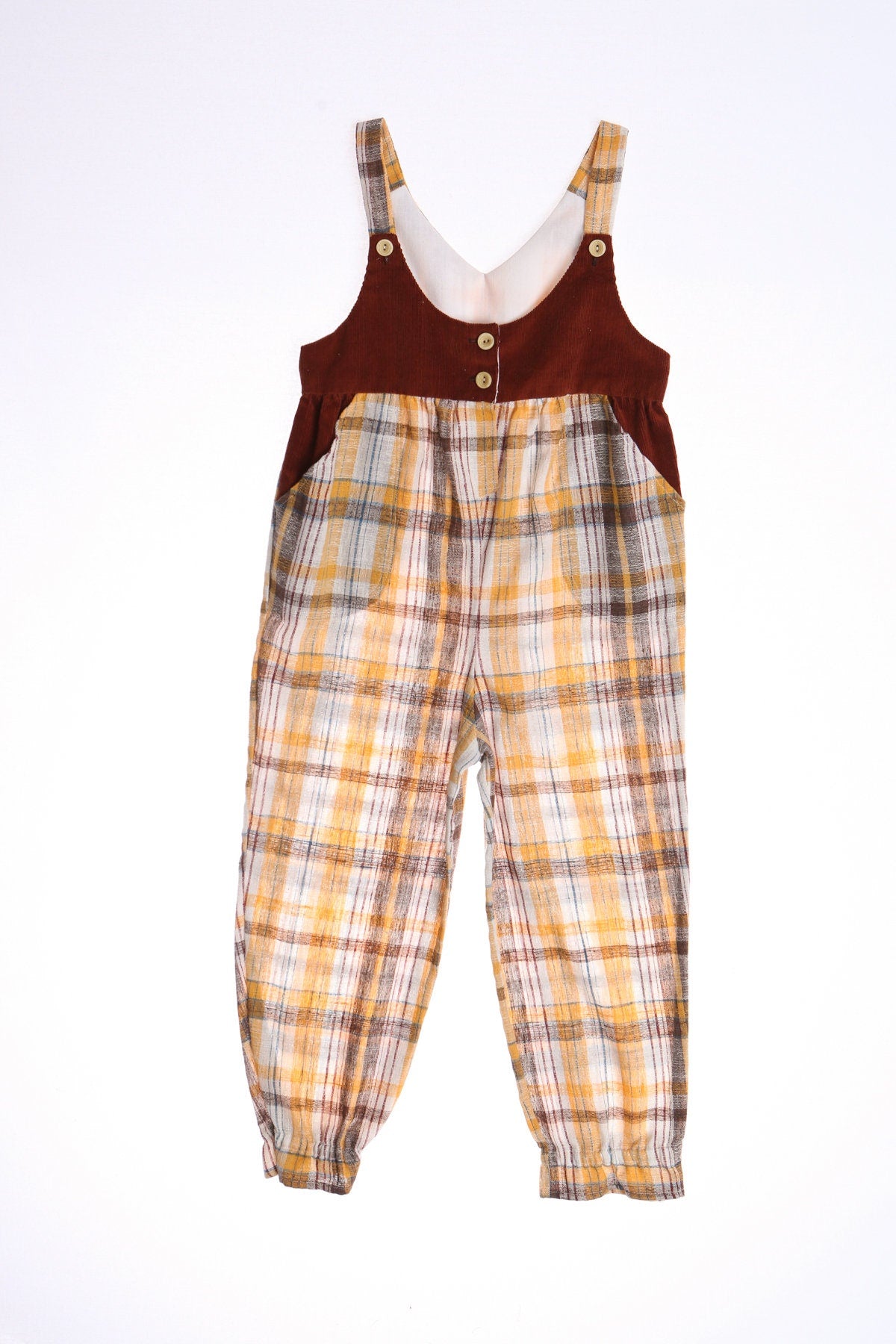 Kids Beige Plaid Jumpsuit