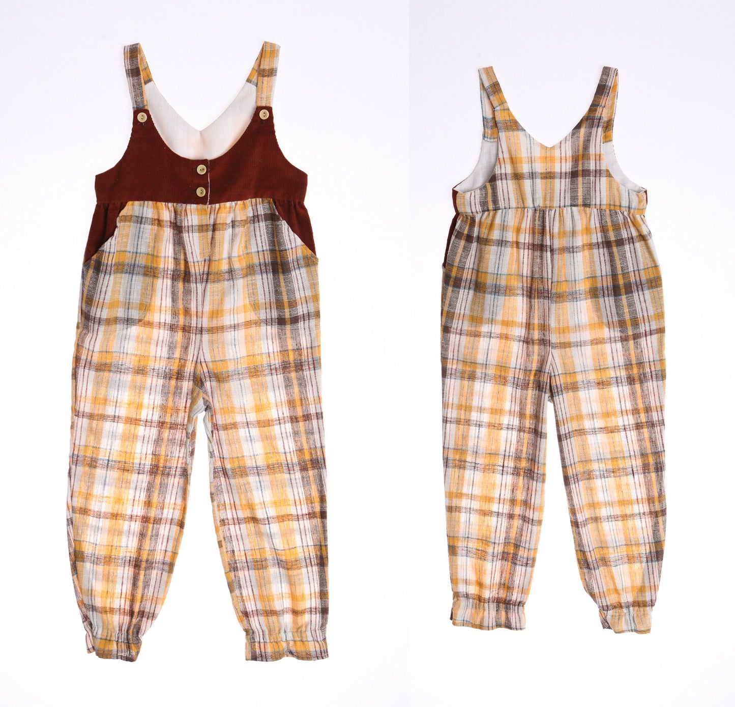 Kids Beige Plaid Jumpsuit