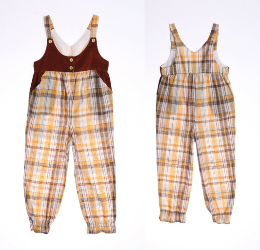 Kids Beige Plaid Jumpsuit