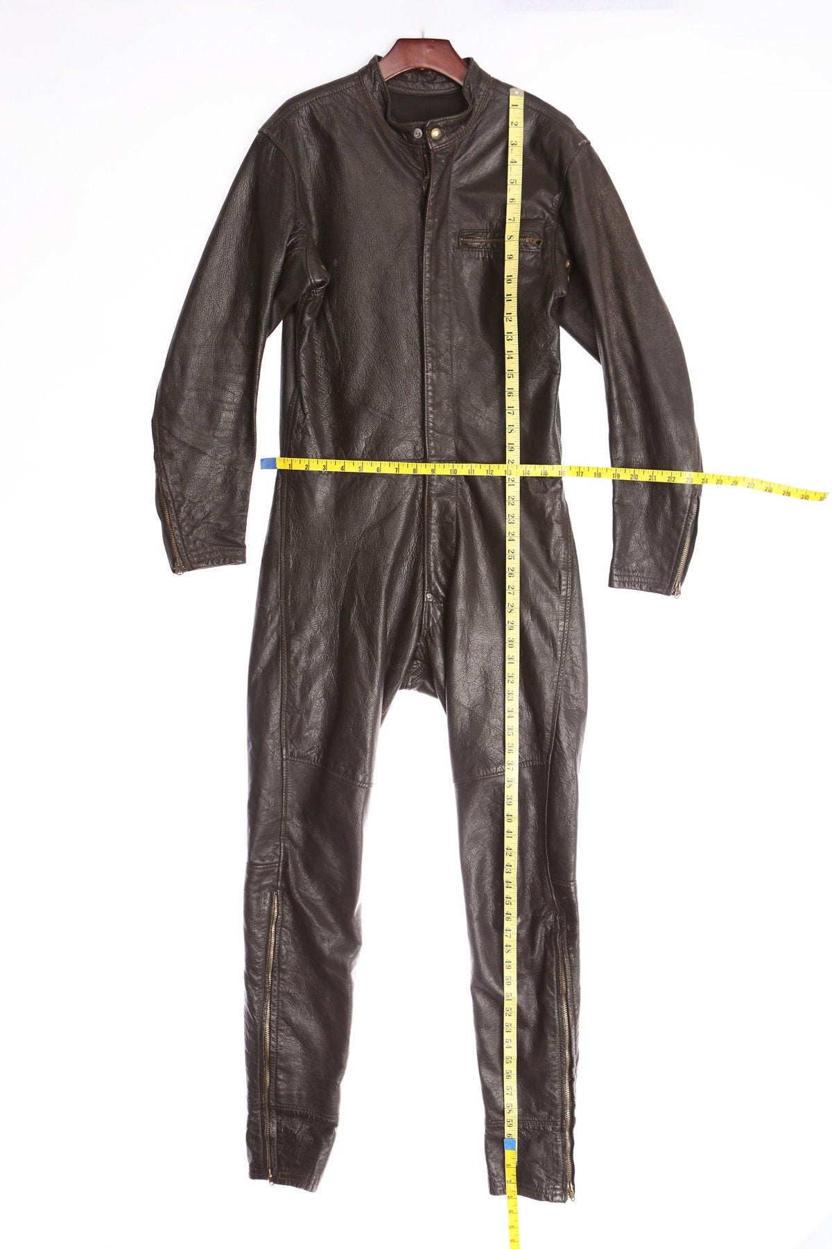 Vintage Motorcycle Drag Racing Brown Leather Jumpsuit