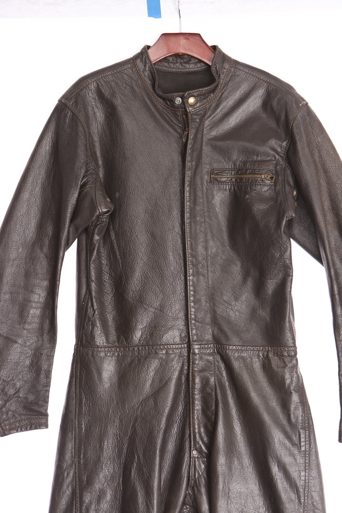 Vintage Motorcycle Drag Racing Brown Leather Jumpsuit