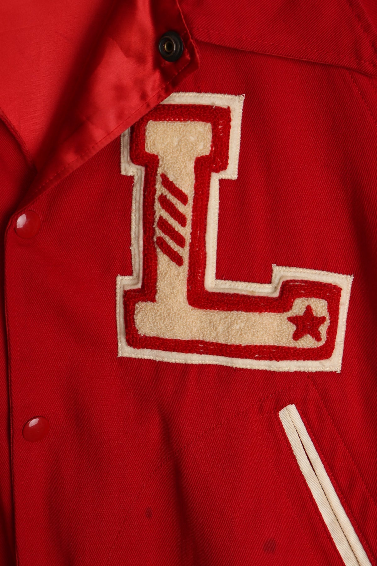 Vintage Men Red Varsity Jacket with a letter L Patch