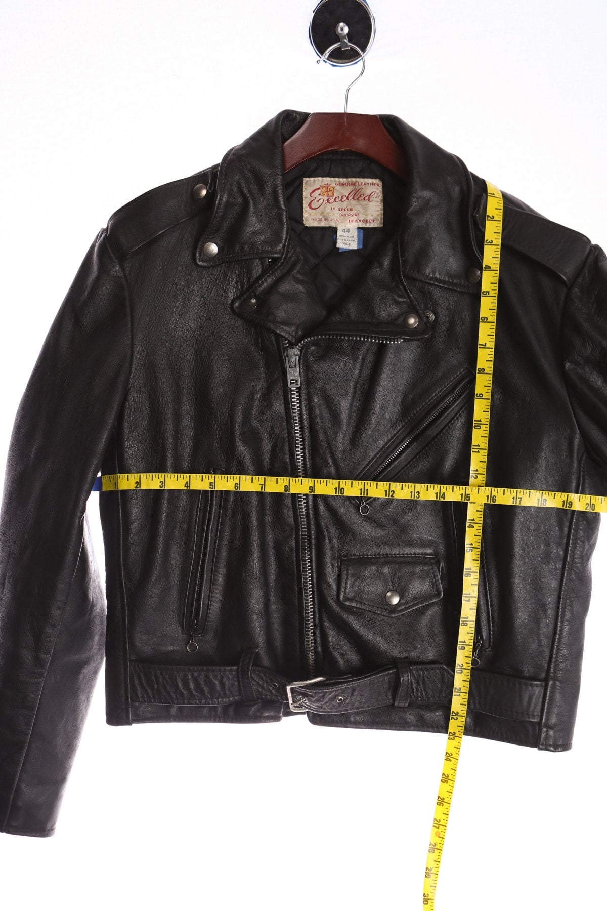 Vintage Men Black Biker Leather Jacket - Excelled Genuine Leather - Made in USA