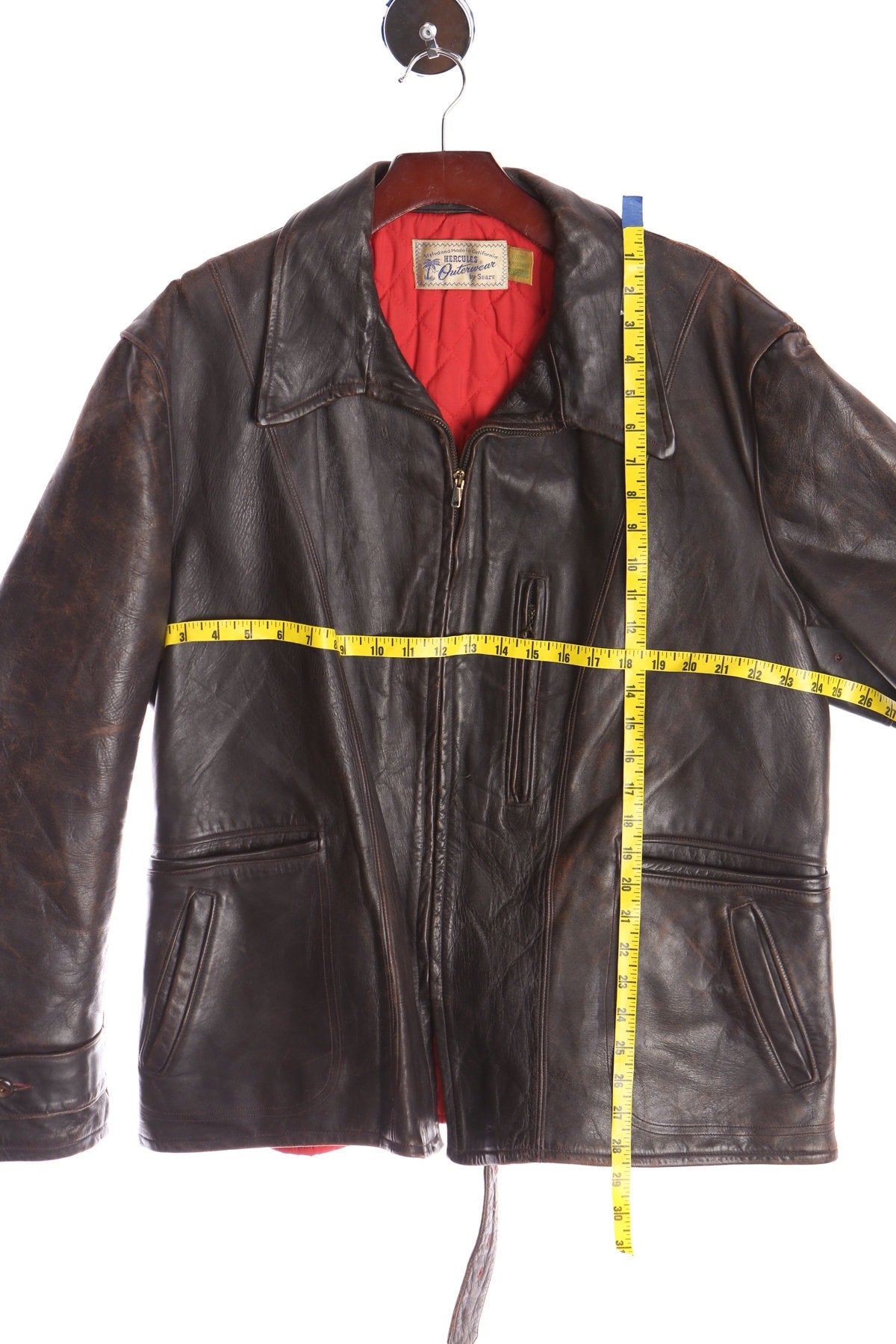 Hercules Vintage Brown Leather Coat With Waist Belt - Era ( 40's - 50's )