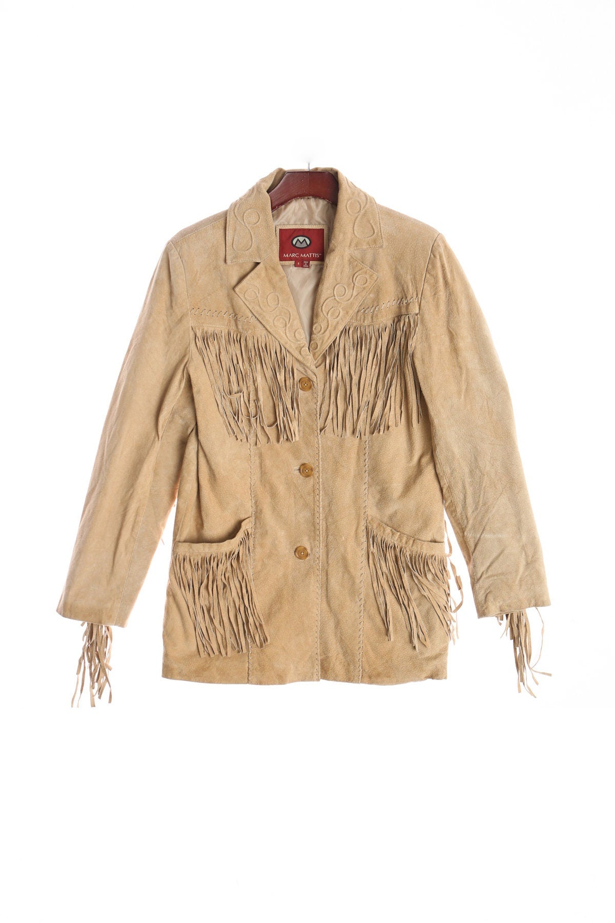 Women Beige Western Fringe Suede Jacket
