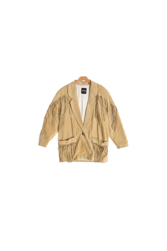 Women Fringe Beige Western Jacket