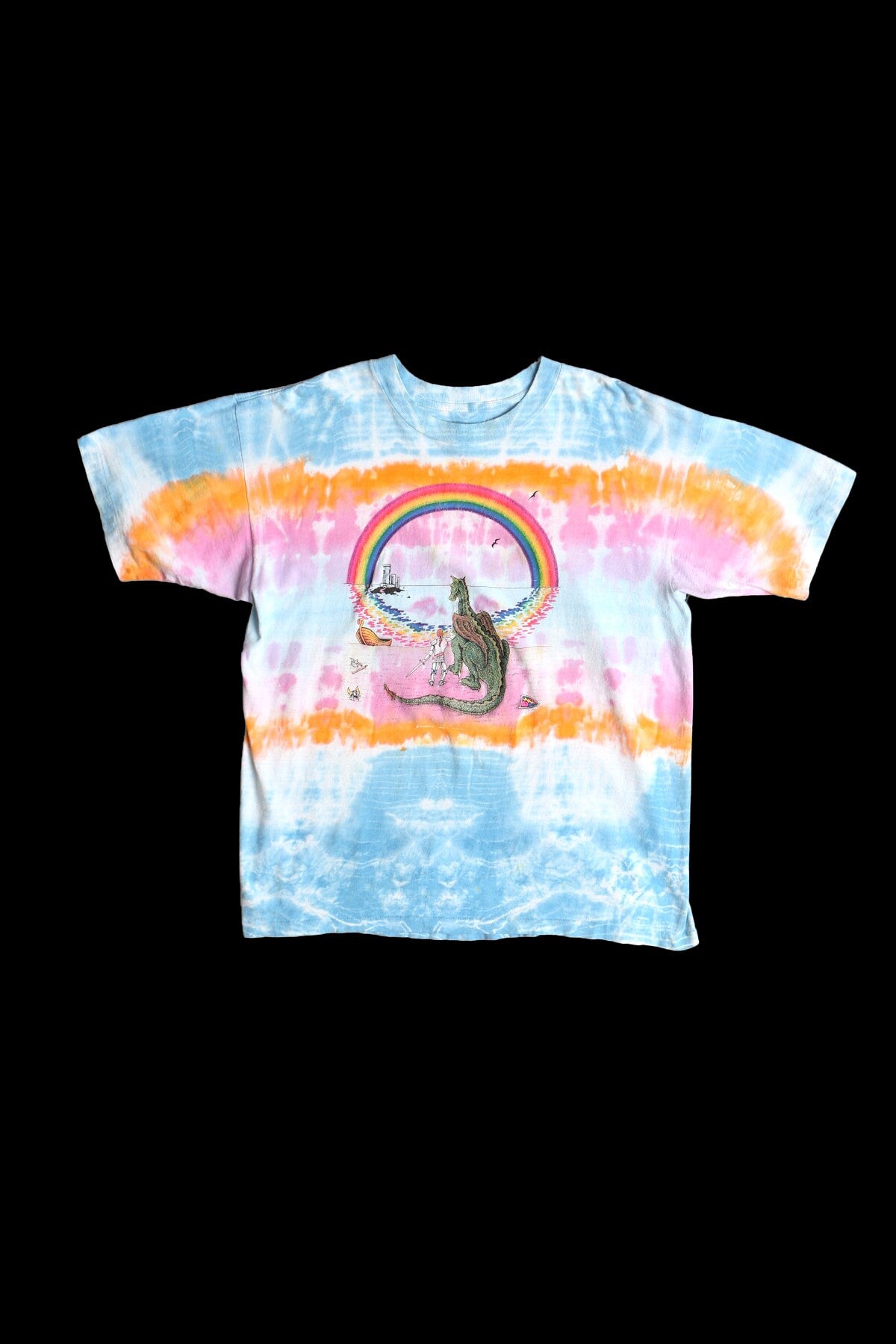 Vintage Tie Dye Graphic T-shirt - Dragon Knight Rider Print