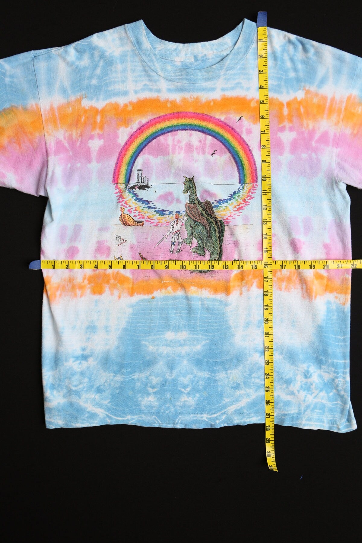 Vintage Tie Dye Graphic T-shirt - Dragon Knight Rider Print