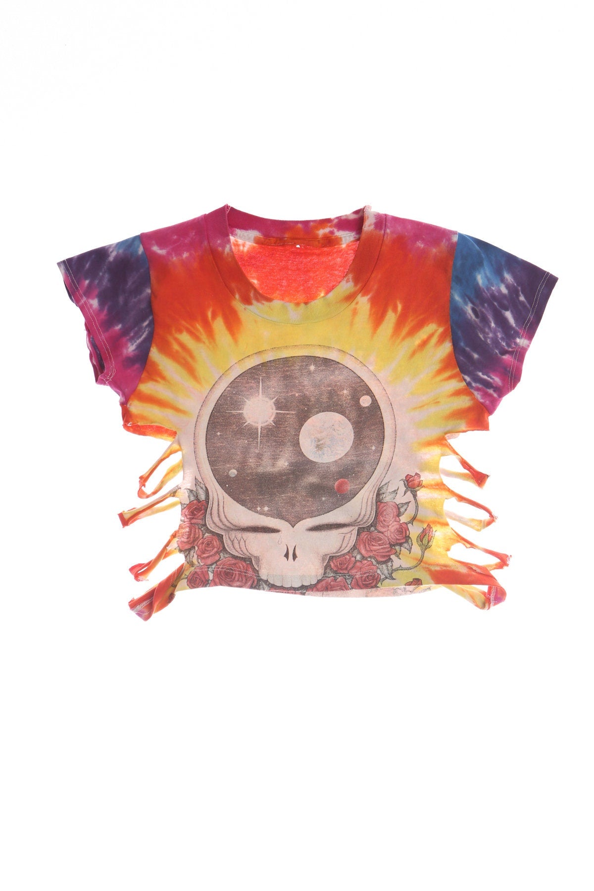 Vintage Tie Dye T-shirt - Grateful Dead Skull Print - Cropped T-shirt