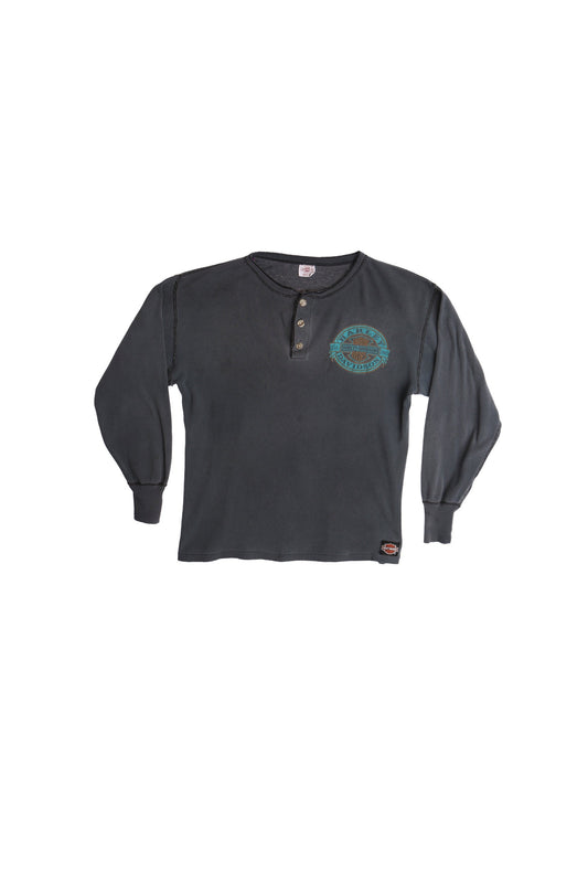 Vintage Black Biker Thermal Shirt - Fullerton Harley Davidson Dealer