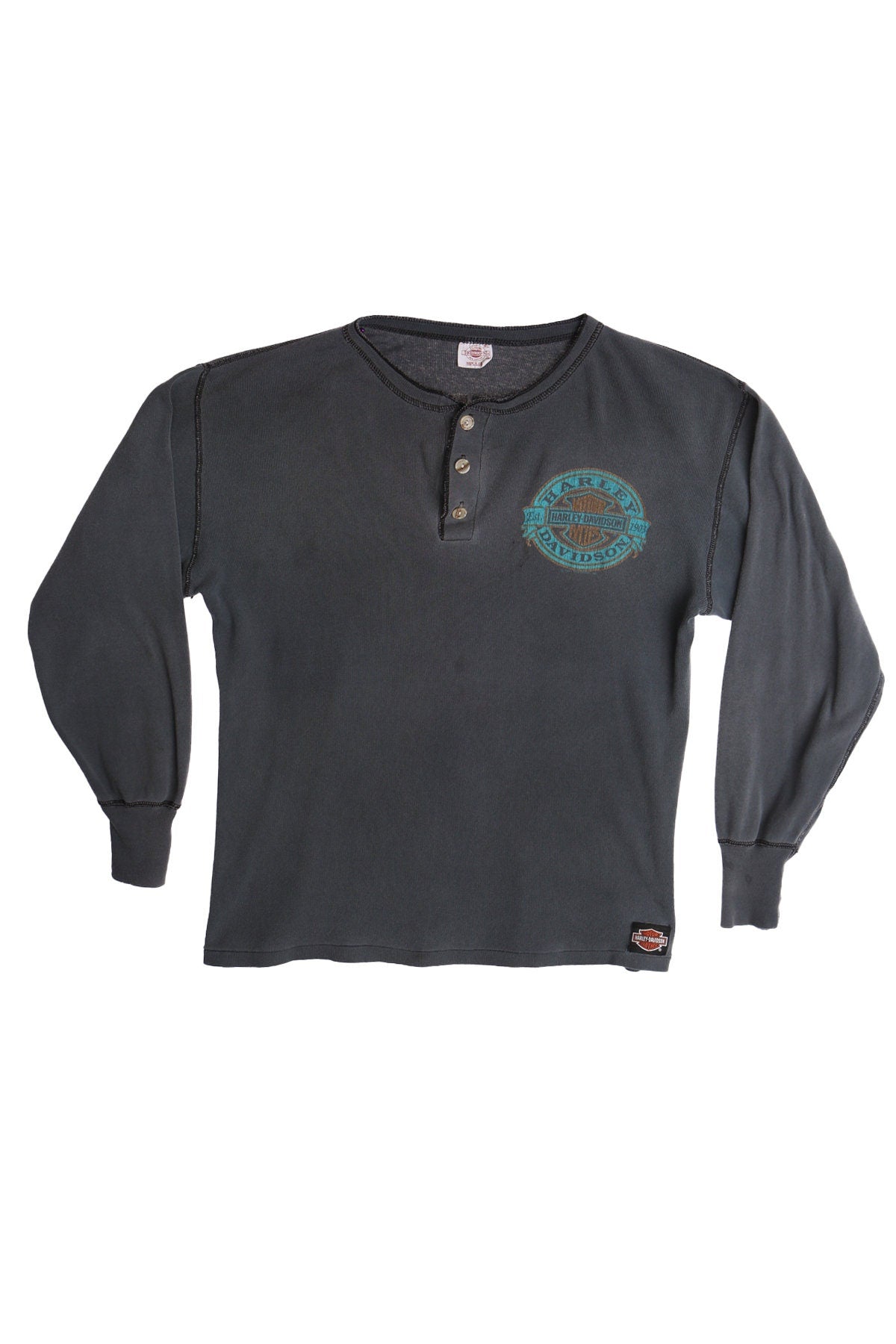 Vintage Black Biker Thermal Shirt - Fullerton Harley Davidson Dealer