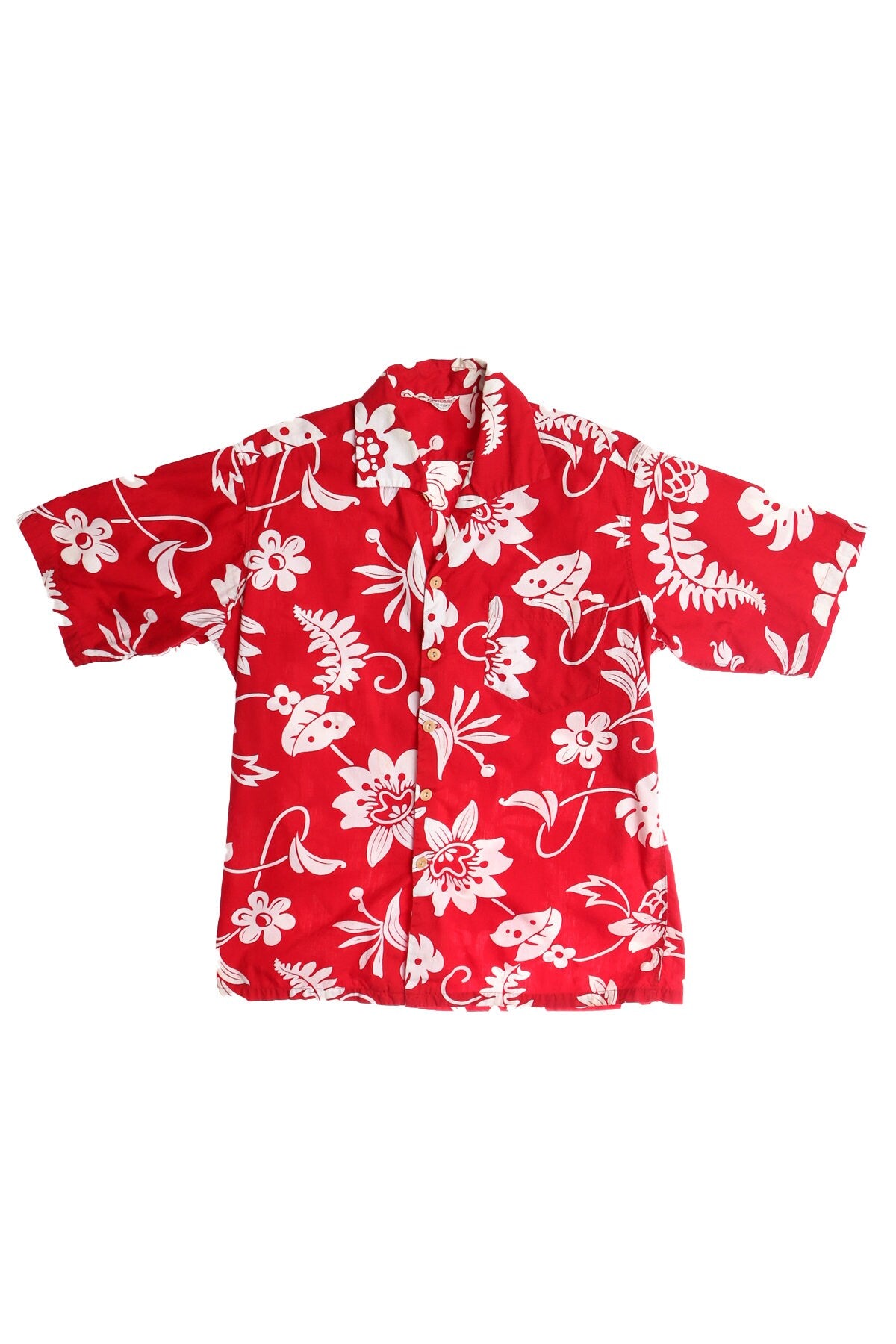Vintage Red Hawaiian Shirt With White Floral Print By - Kamehameha