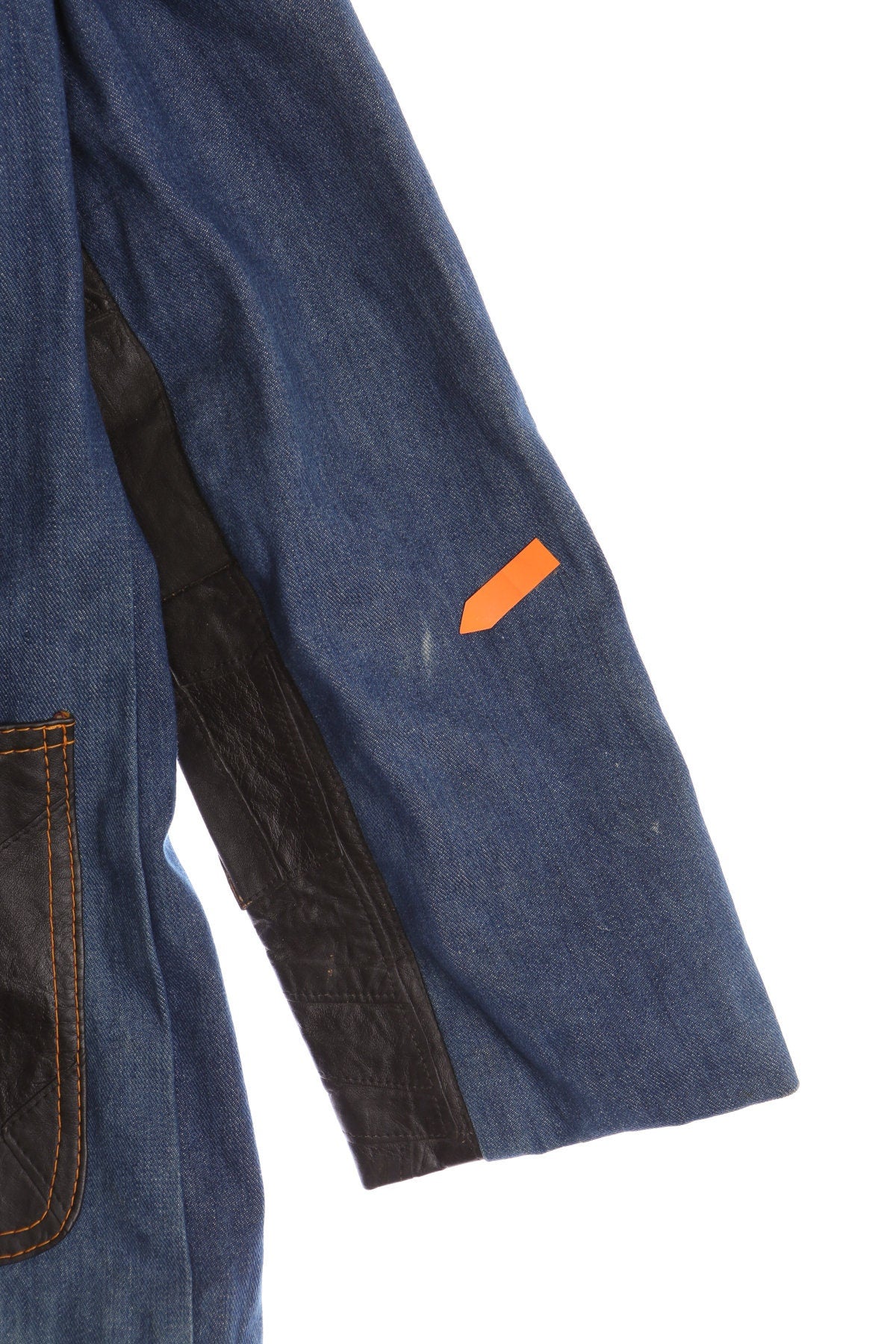 Vintage 70's Denim Blazer With Black Leather Patchwork