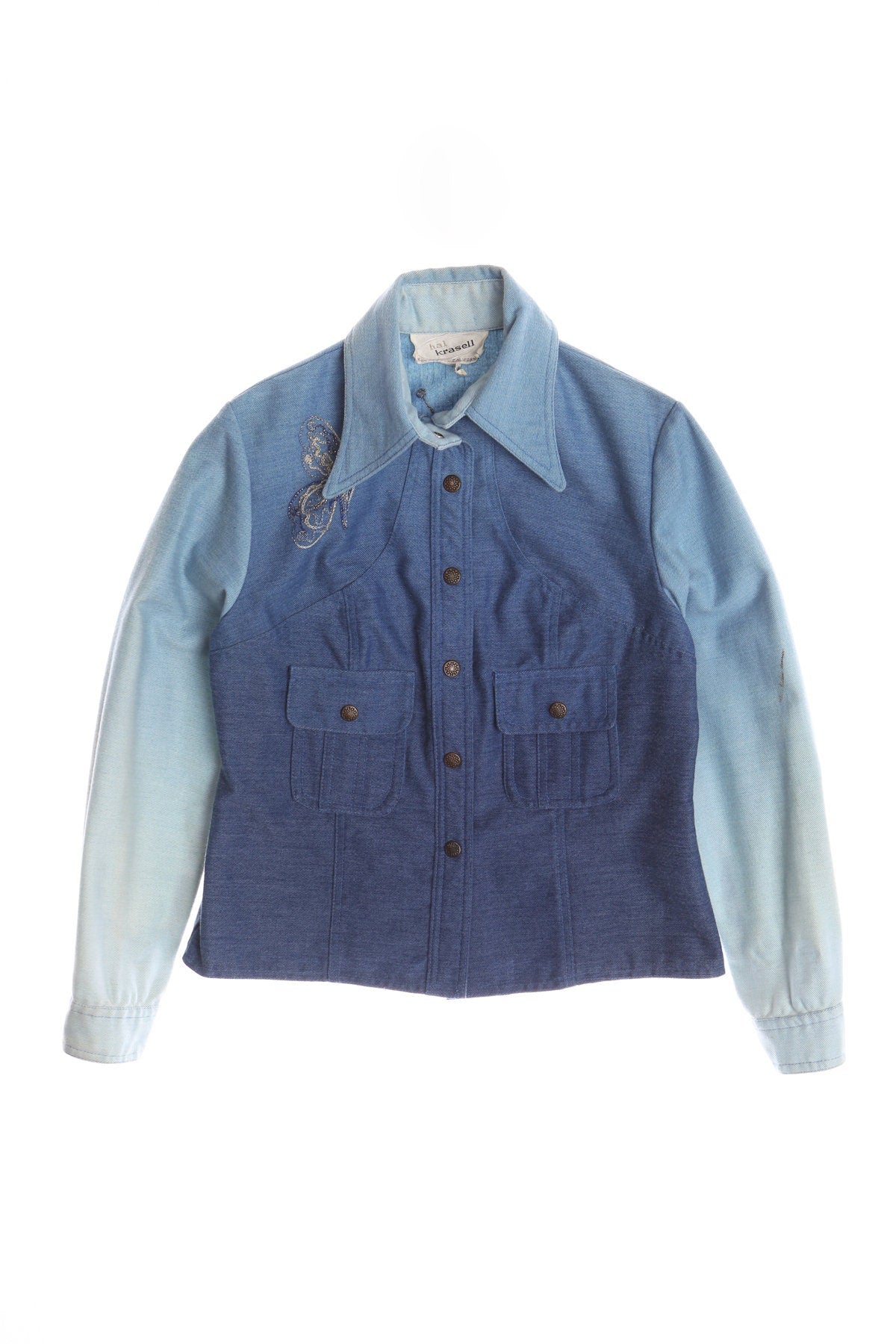 70's Women Blue Jacket With Back Butterfly Embroidery