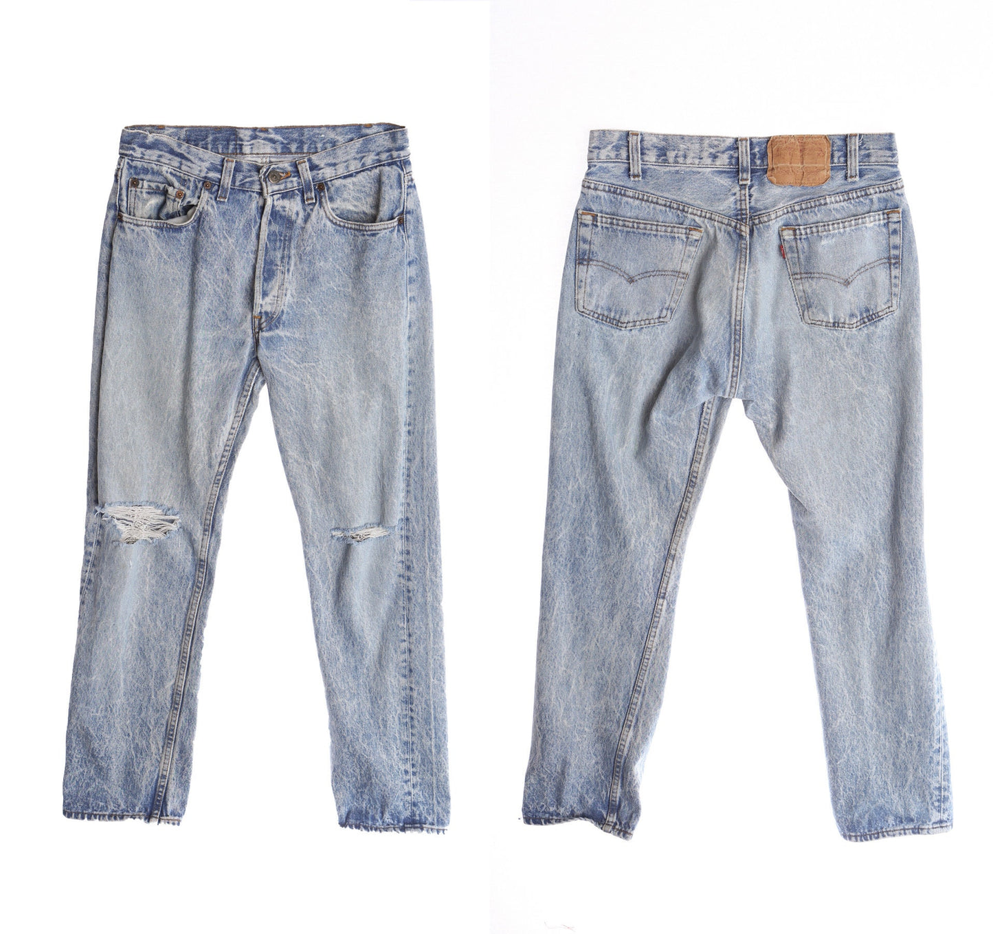 501 Levi's Blue Jeans Stone Wash - Distressed Knees