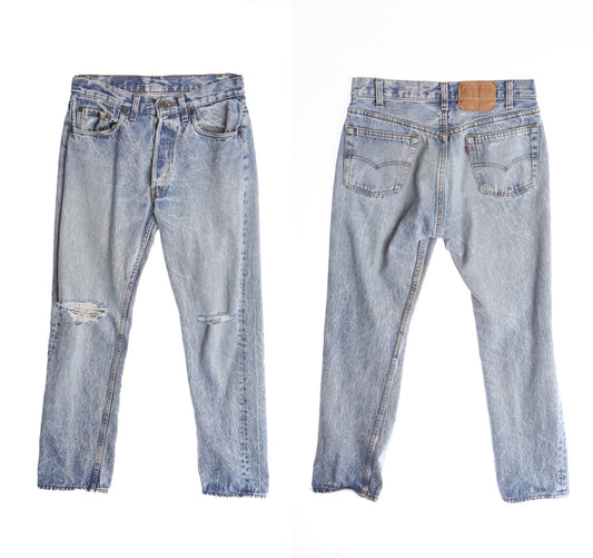 501 Levi's Blue Jeans Stone Wash - Distressed Knees