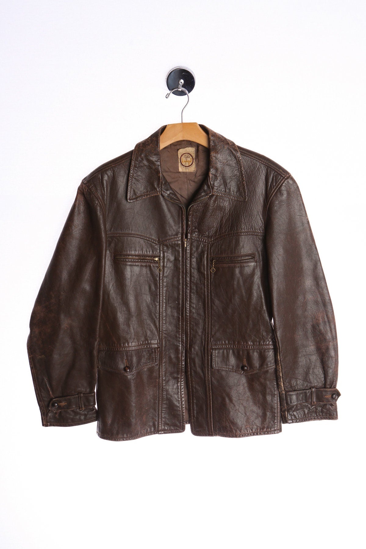 Vintage Men Brown Leather Jacket - Styled By Knopf - Era ( 40's 50 )