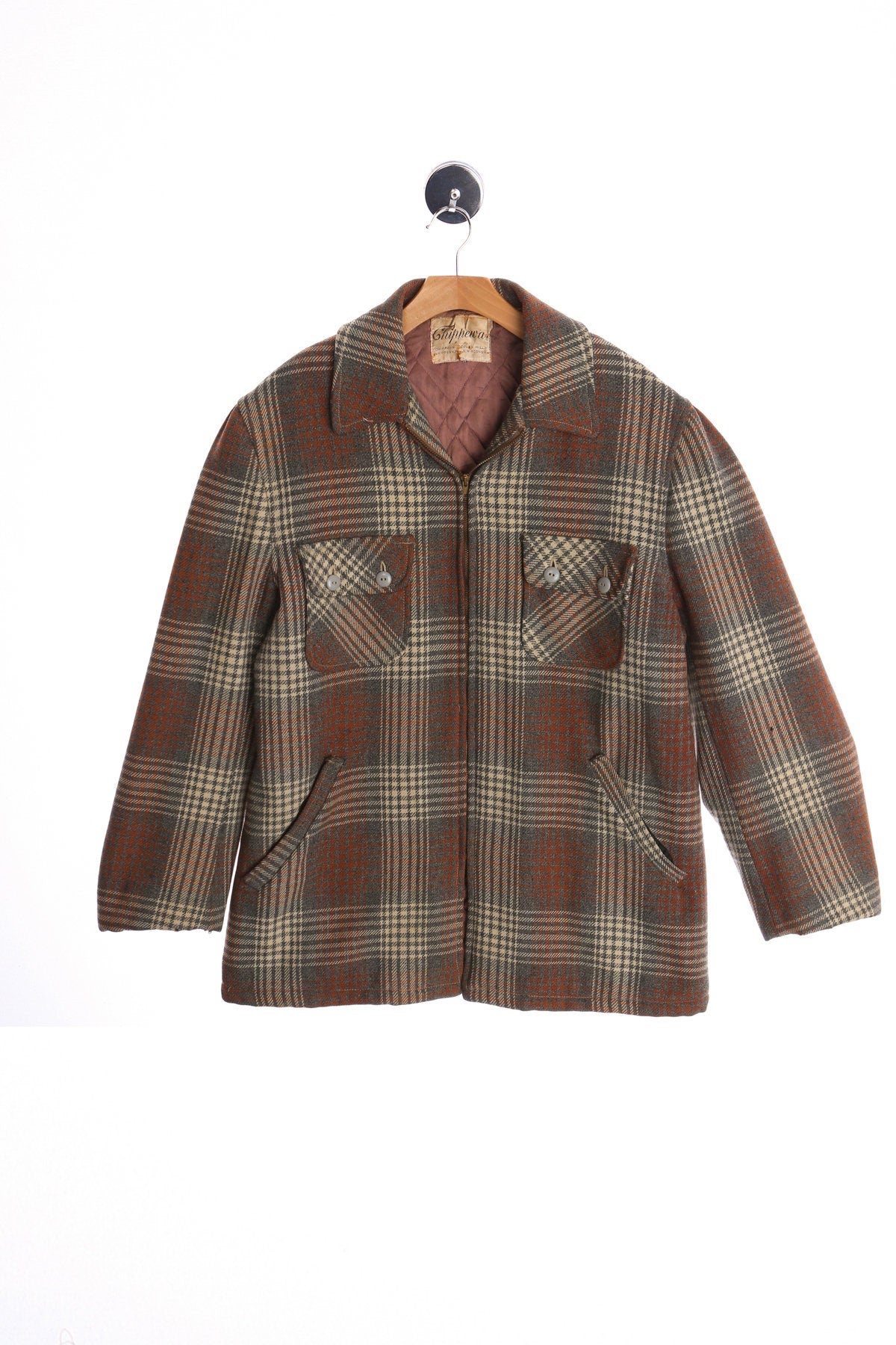 Vintage Men Chippewa Wool Plaid Zipper Jacket - ( 40's - 50's )
