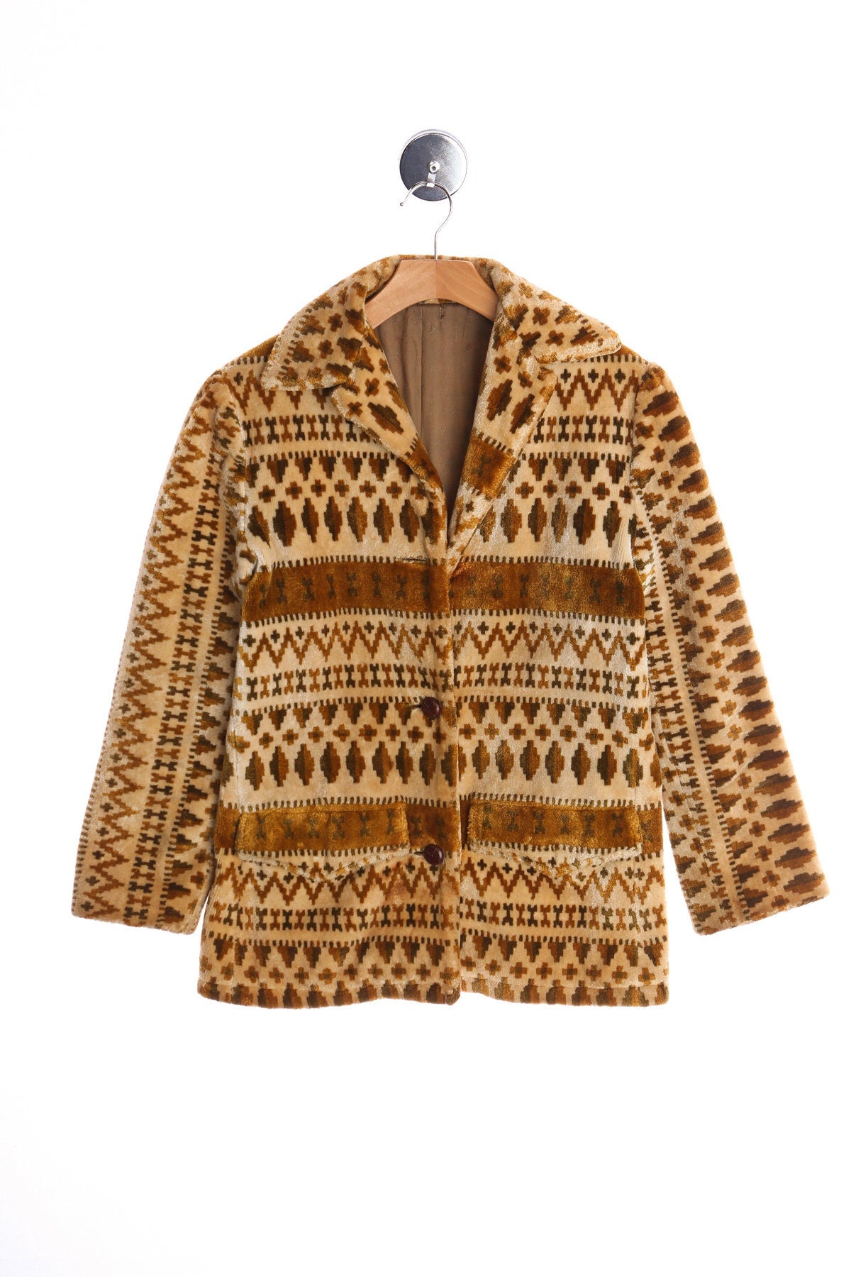 70's Women Beige Tribal Print Tapestry Coat