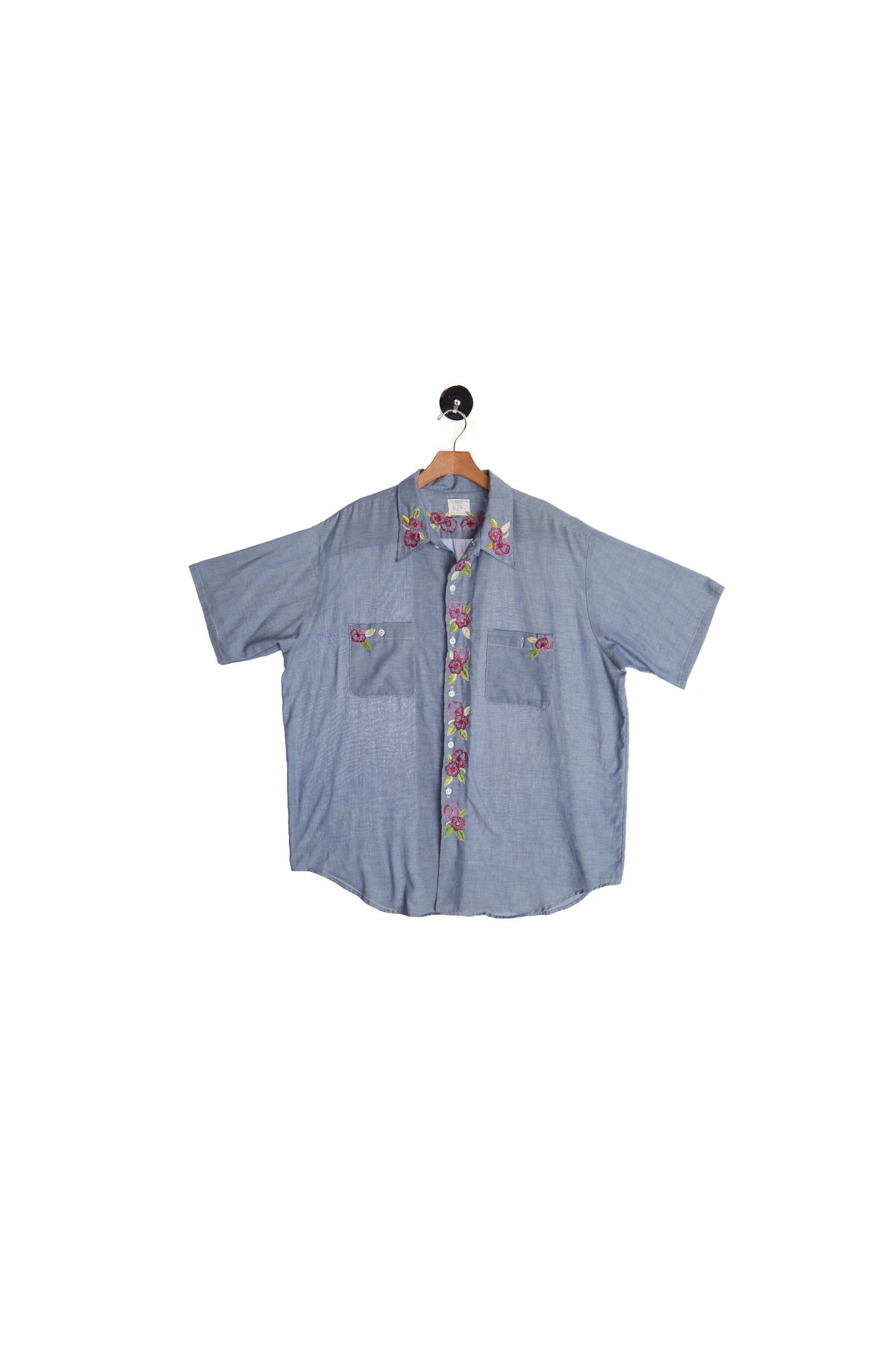 Vintage Men Blue Embroidered Utility Shirt - Era ( 60's - 70's )