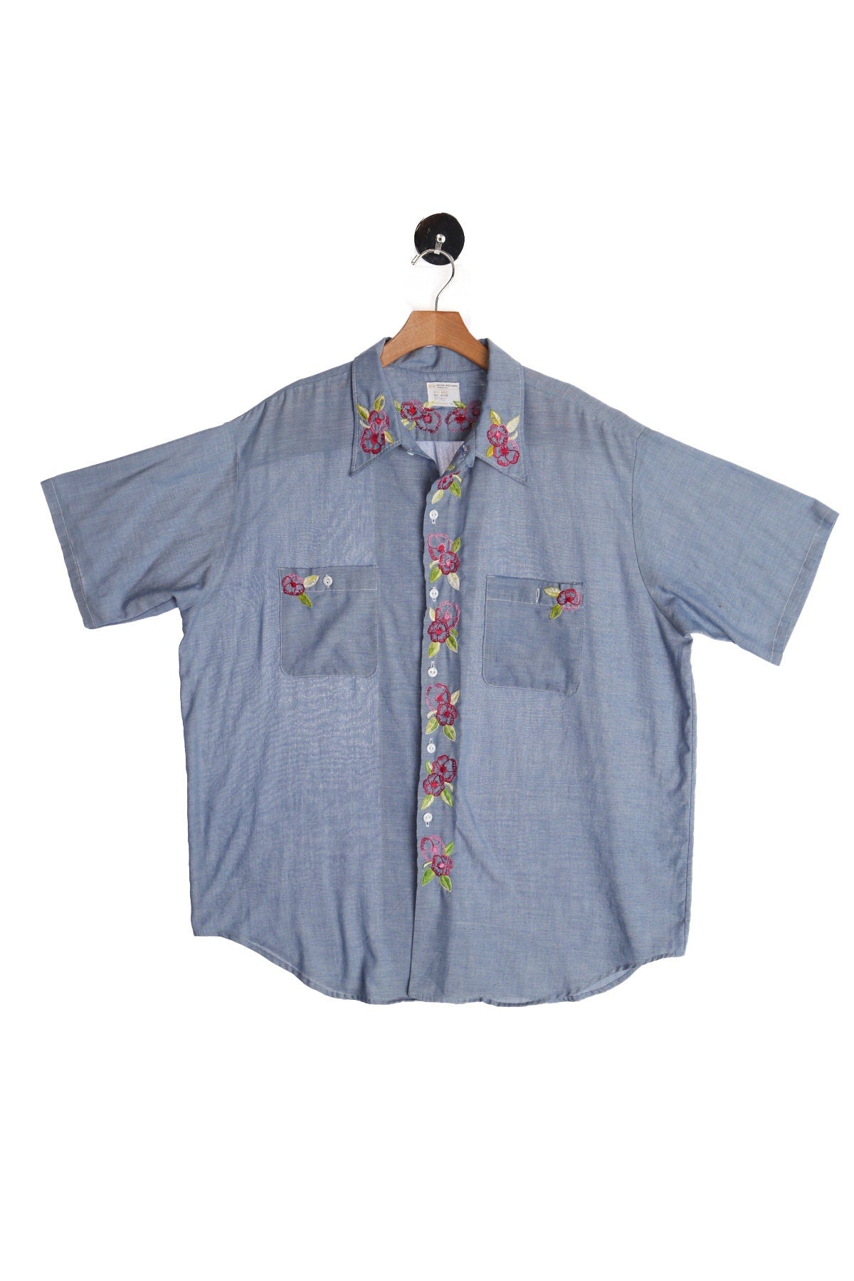 Vintage Men Blue Embroidered Utility Shirt - Era ( 60's - 70's )